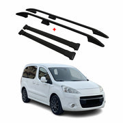 Kit Barres et Rails de Toit pour Peugeot Partner Tepee 2008-2018 L1 en Alu Noir