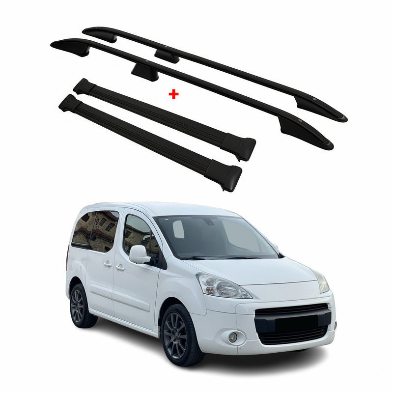 Kit Barres et Rails de Toit pour Peugeot Partner Tepee 2008-2018 L1 en Alu Noir