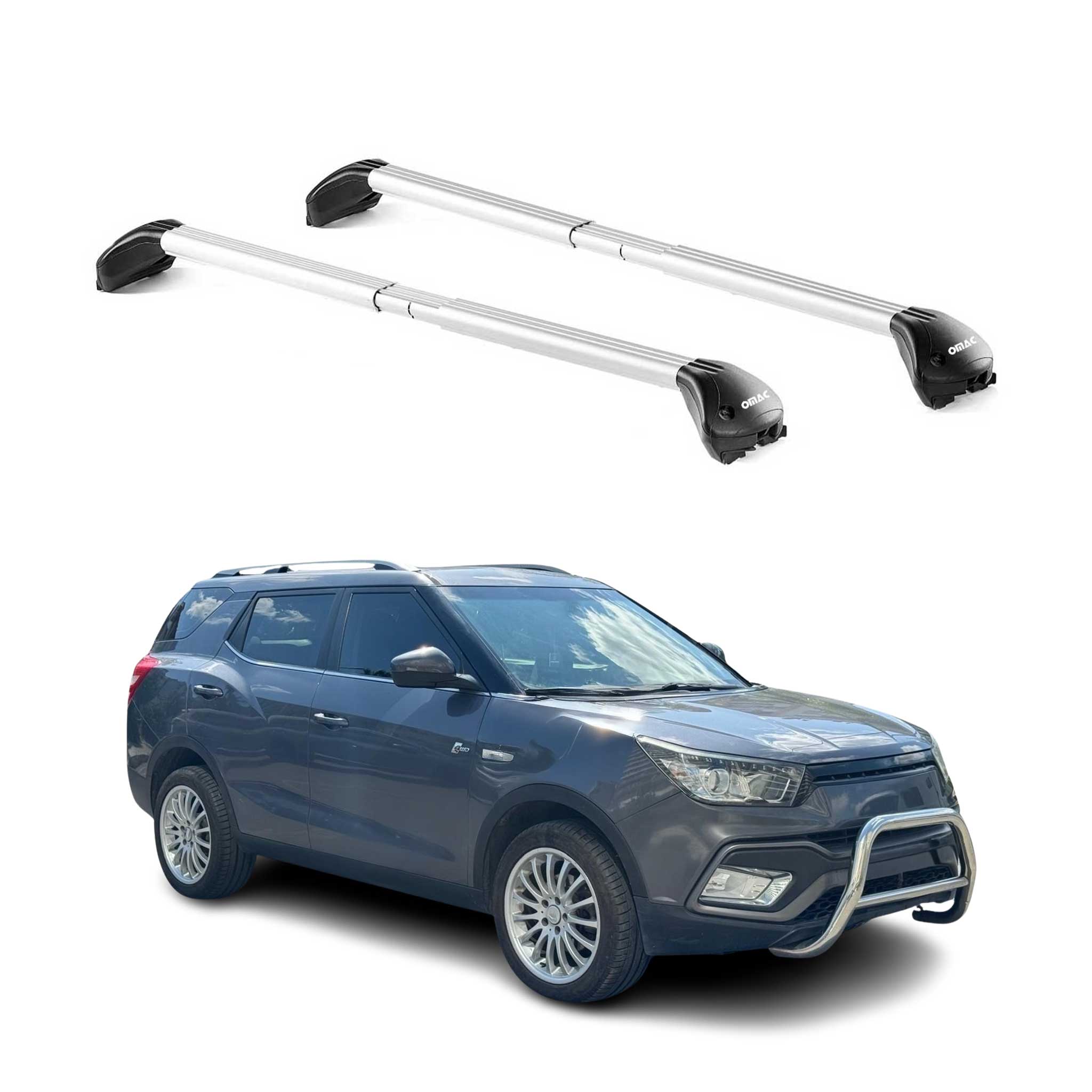 Barres de toit pour Ssangyong XLV 2016-2021 5P Gris Argenté 2 pièces ABE