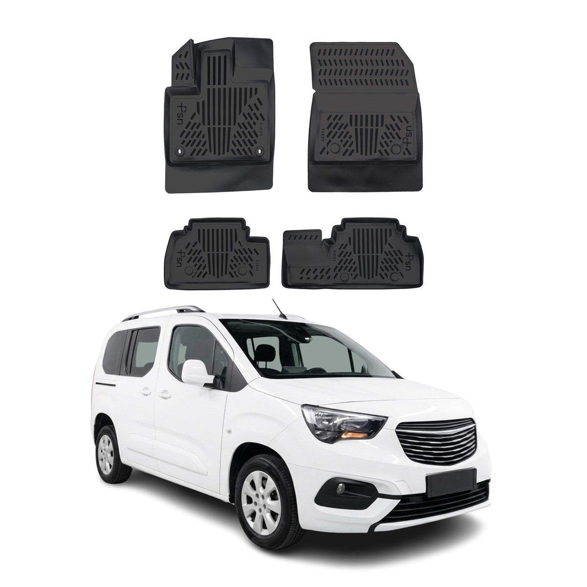 Tapis de sol pour Opel Combo E 2018-2027 Noir 3D en Caoutchouc TPE 4Pcs