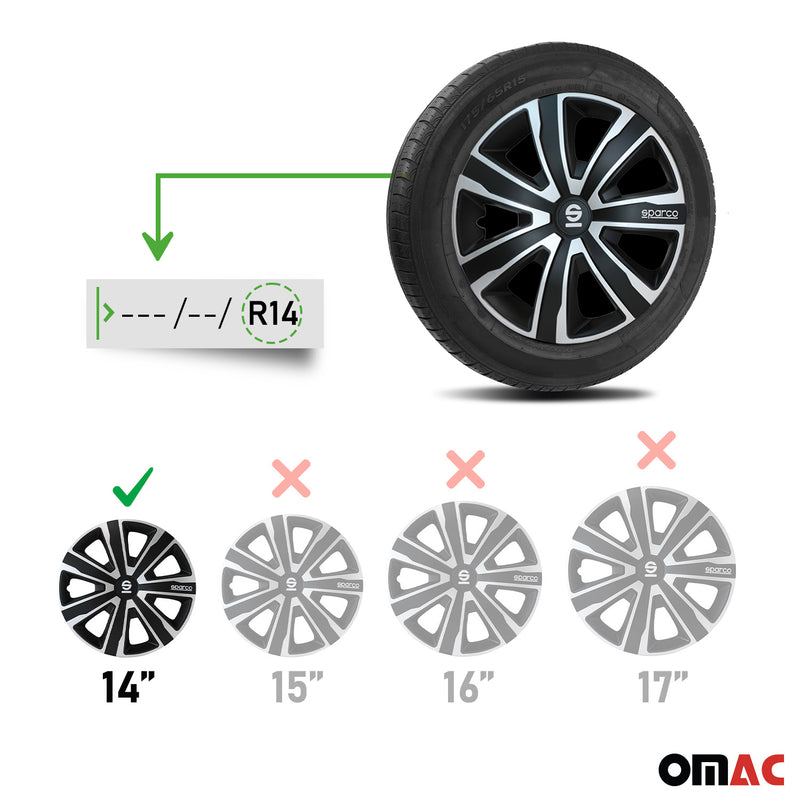SPARCO Jeu Enjoliveurs de Roues 14 Pouces Argenté Noir ABS 4 piéces