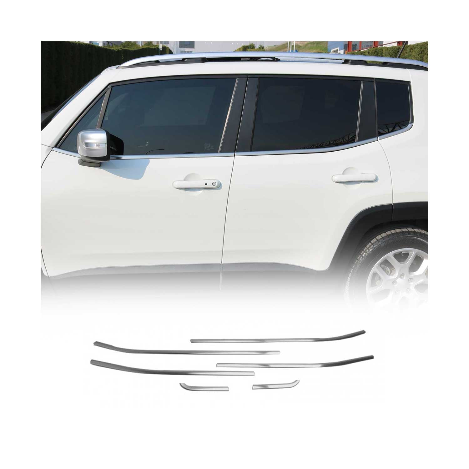 Garniture Baguette de Vitre pour Jeep Renegade 2014-2019 acier inox Brossé 6Pcs