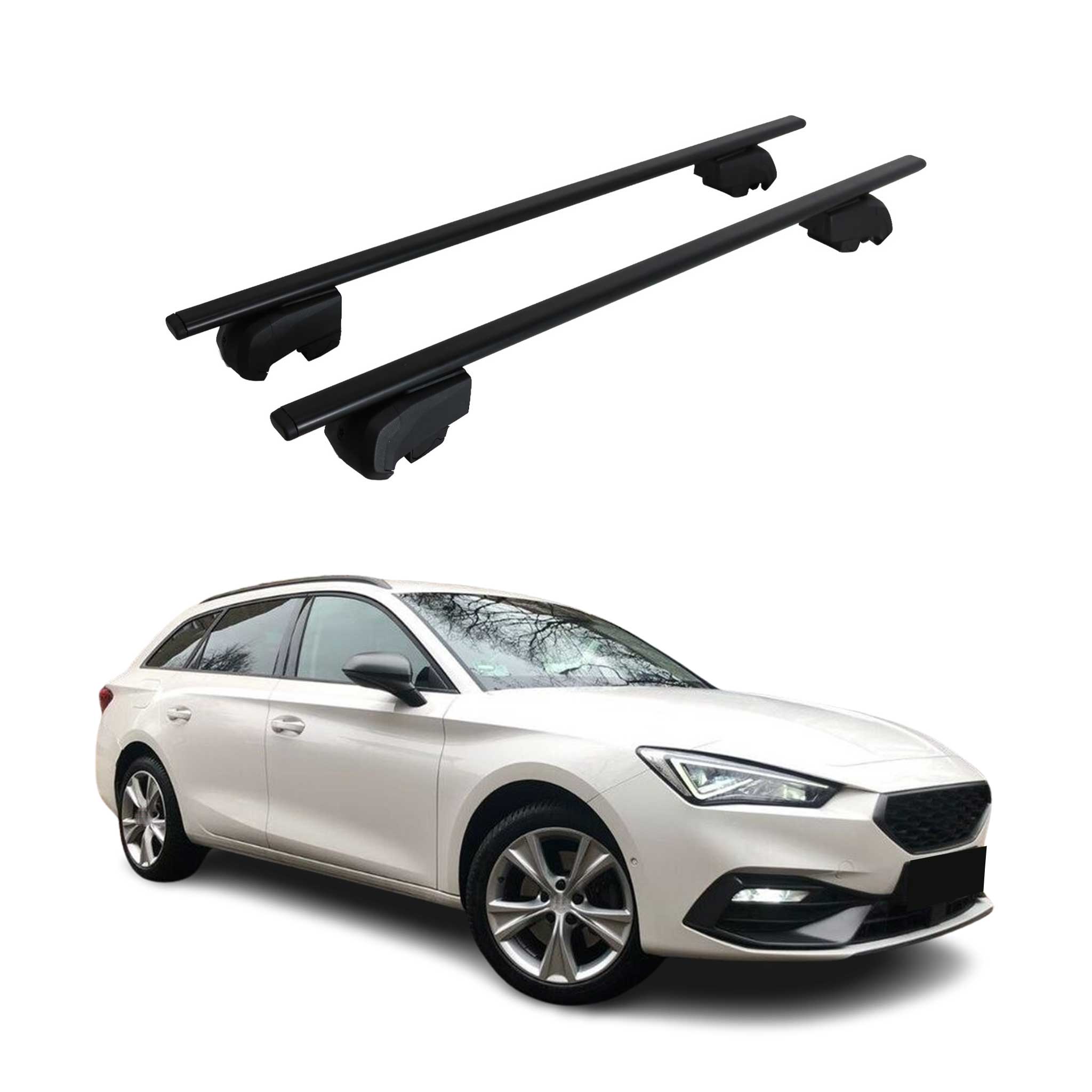 Barres de toit Transversales pour Seat Leon ST 2020-2023 Fer Noir ABE