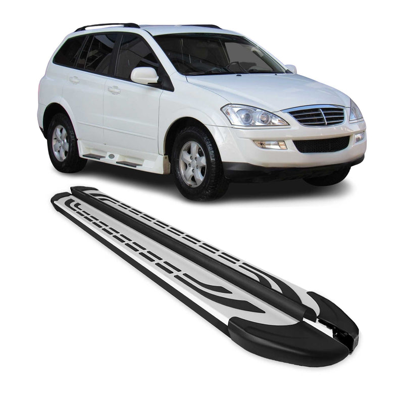 Marchepieds Latéraux pour Ssangyong Kyron 2005-2014 Aluminium Gris Noir 2Pcs