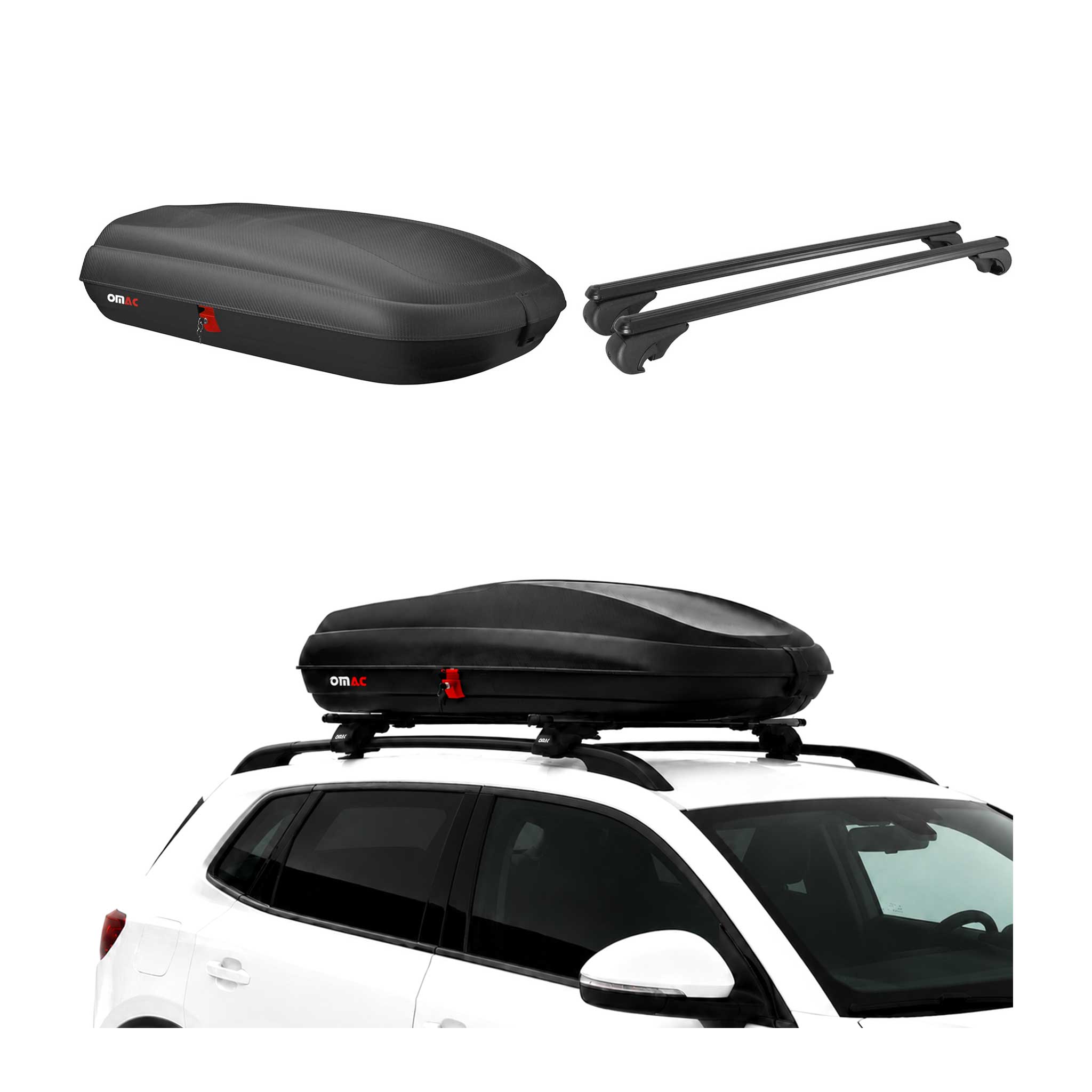 Coffre de Toit 320L + Alu Barres de Toit pour Seat Ateca 2016-2026 Noir