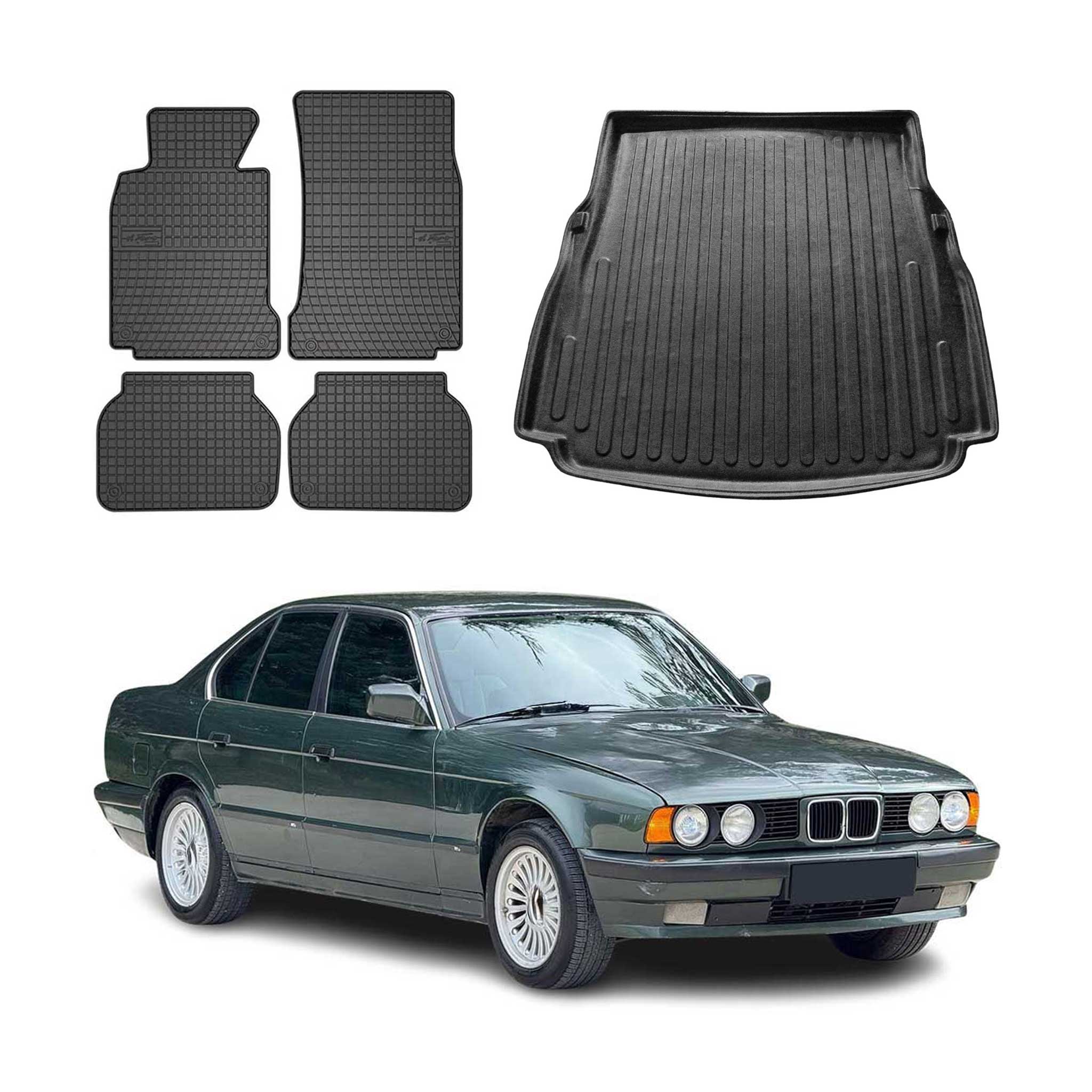 Kit Tapis de sol et coffre pour BMW Série 5 E39 Berline 1995-2003 Noir TPE