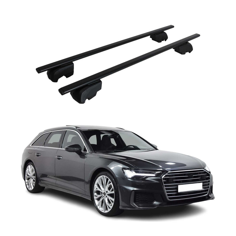 Barres de toit transversales pour Audi A6 C8 4A5 Break 2018-2025 Fer Noir 2Pcs