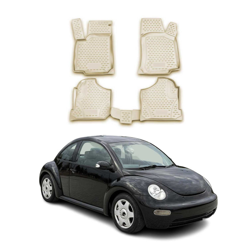 Tapis de sol pour VW Beetle 1998-2005 en caoutchouc TPE 3D Beige 4Pcs