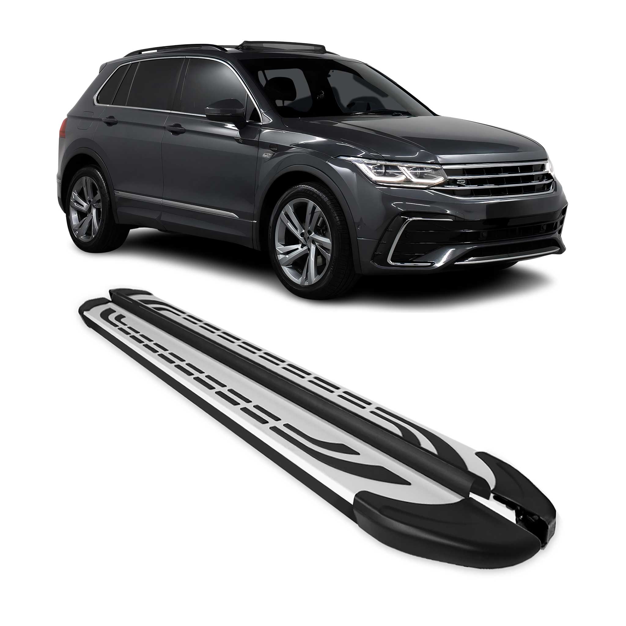 Marchepieds latéraux pédale pour VW Tiguan mk2 2016-2020 Pre-FL Alu Gris Noir 2x