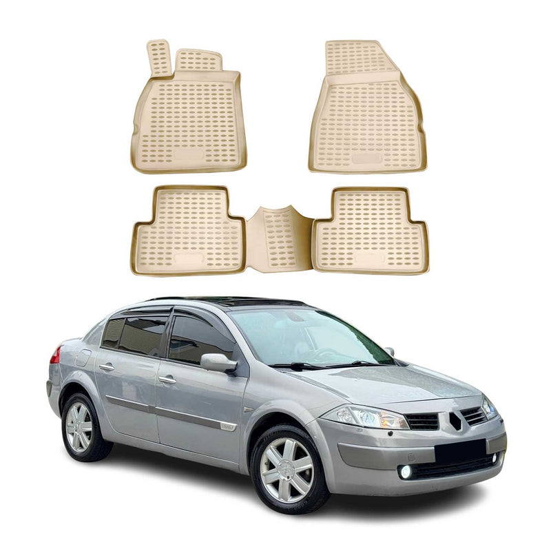 Tapis de sol pour Renault Megane II 2002-2009 en caoutchouc TPE 3D Beige 4Pcs