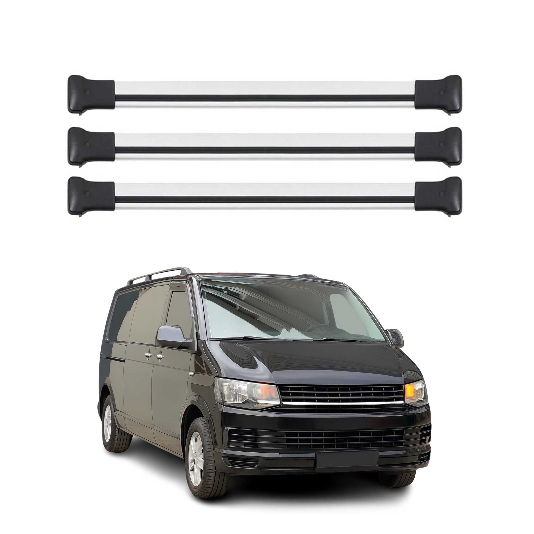 Barres de Toit Transversales pour VW T6 T6.1 Transporter 2015-2024 3pcs Alu Gris