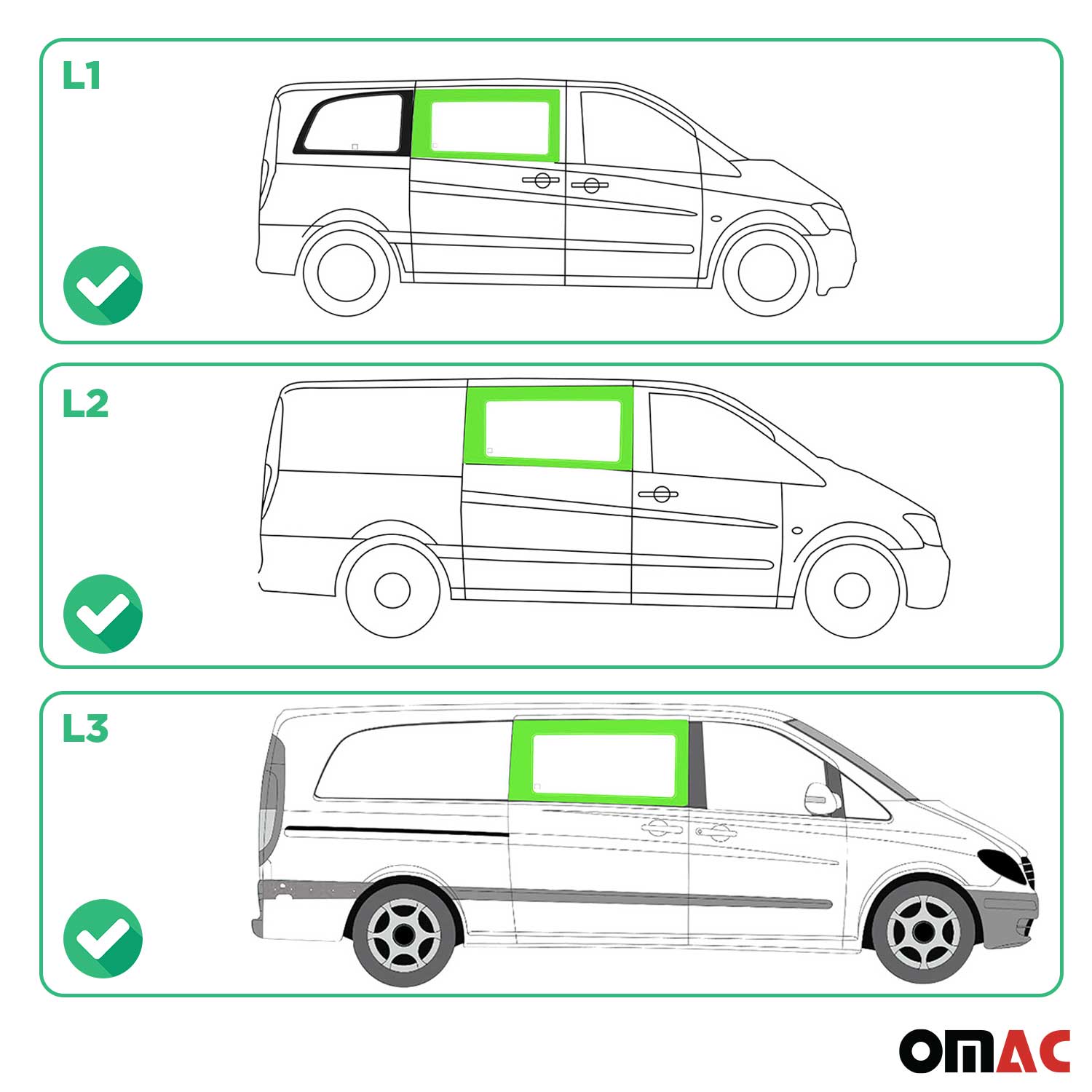 Vitre de Porte pour Mercedes Vito W639 2003-2014 L1/L2/L3 Avant Droit Verre fixe