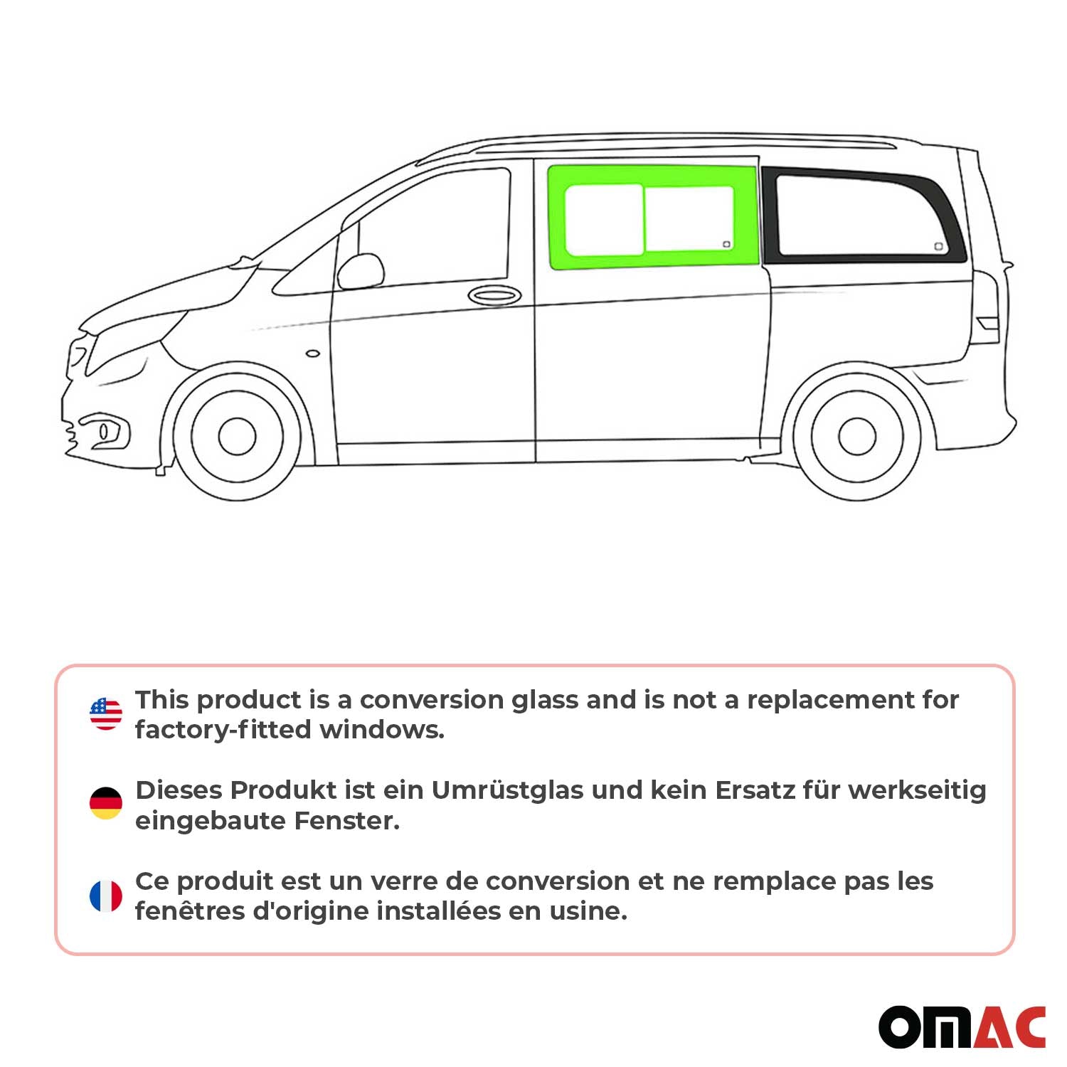 Vitre de Porte pour Mercedes Vito W447 2014-2026 L2 L3 Avant Gauche Coulissante