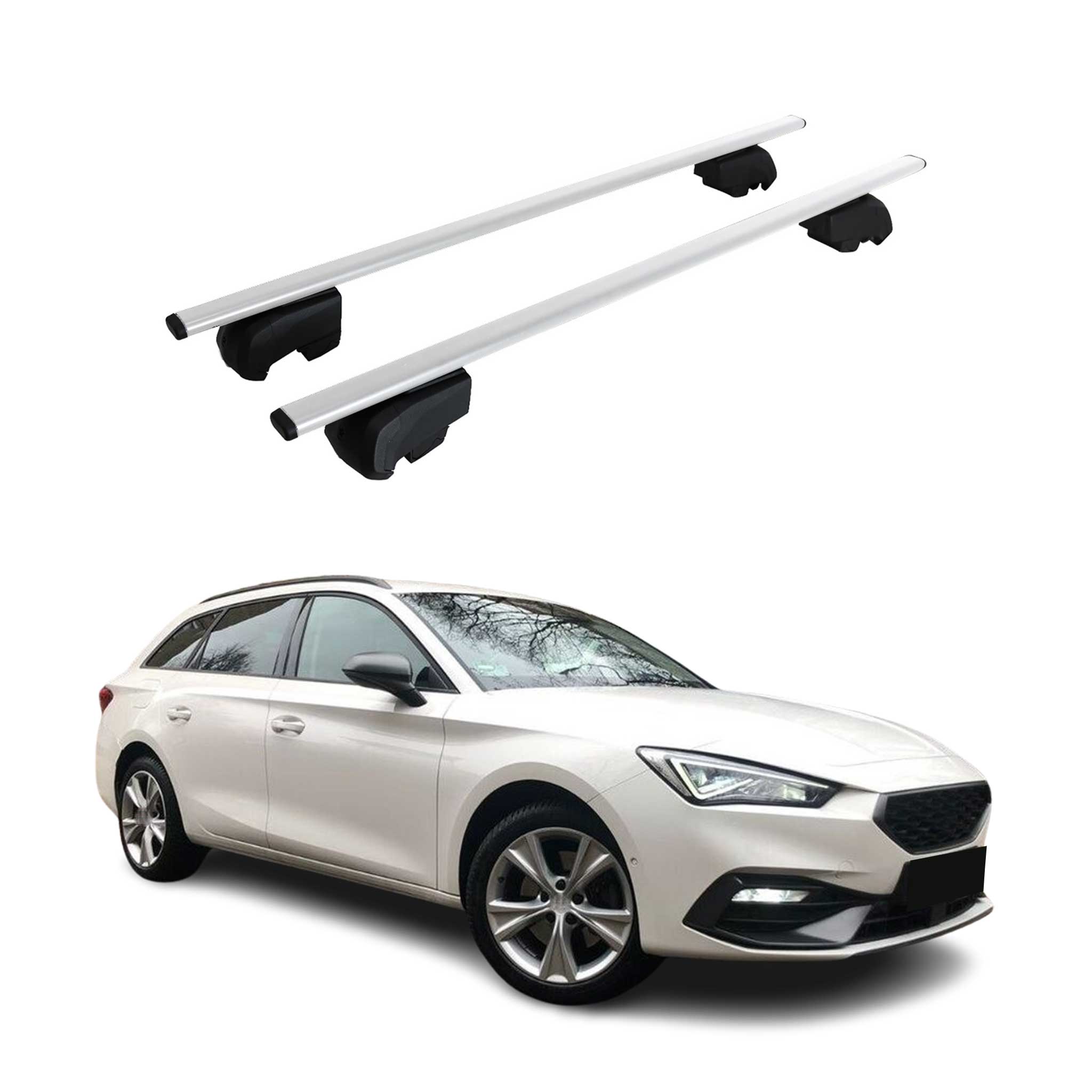 Barres de toit Transversales pour Seat Leon ST 2020-2023 Fer Argent ABE