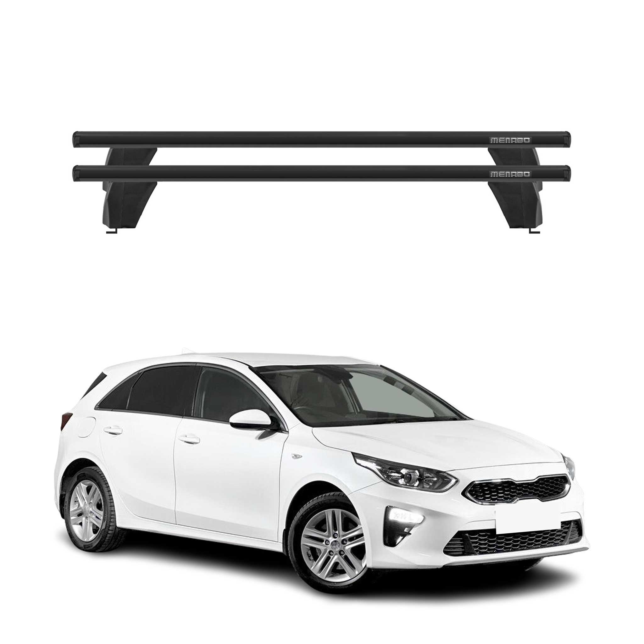 Menabo Barres de toit Transversales pour Kia Ceed 2018-2025 Alu Noir ABE 2x