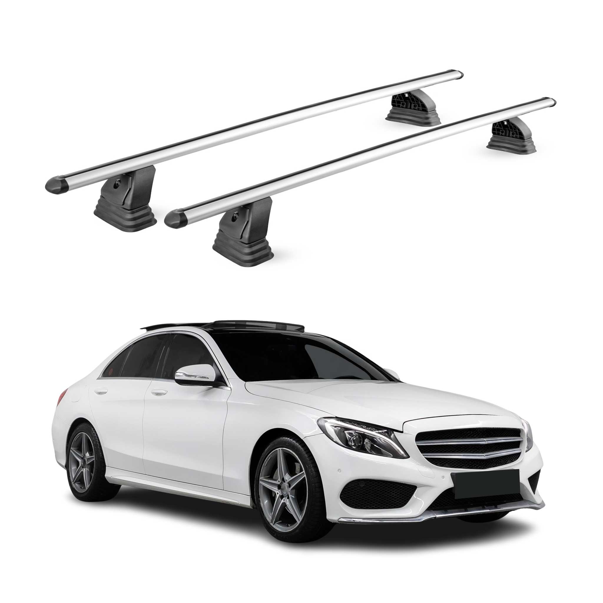 Barres de toit transversales Alu pour Mercedes Classe C W205 2015-2021 Gris 2Pcs