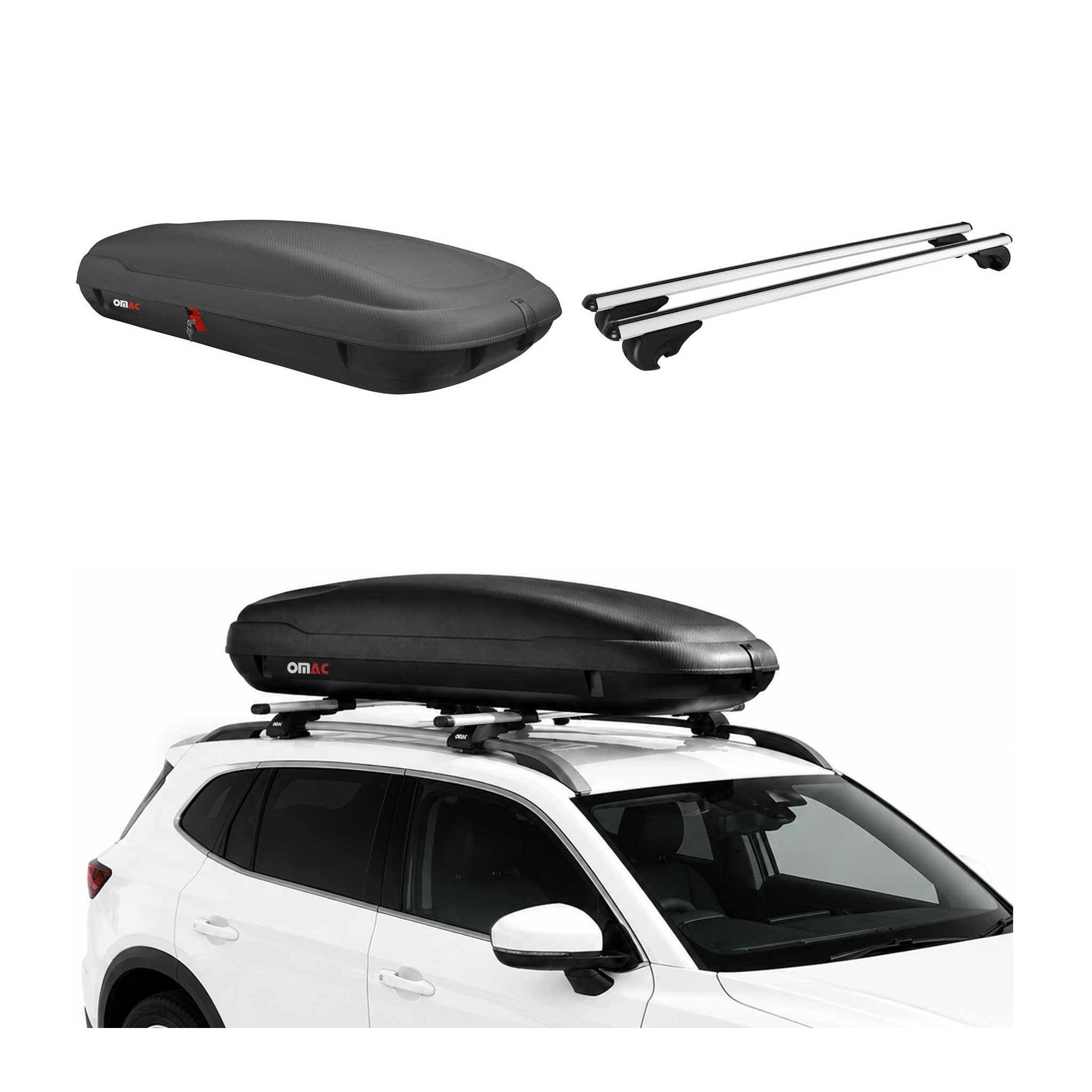 Coffre de Toit 400L + Alu Barres de Toit pour VW Touran II 2015-2026 Gris