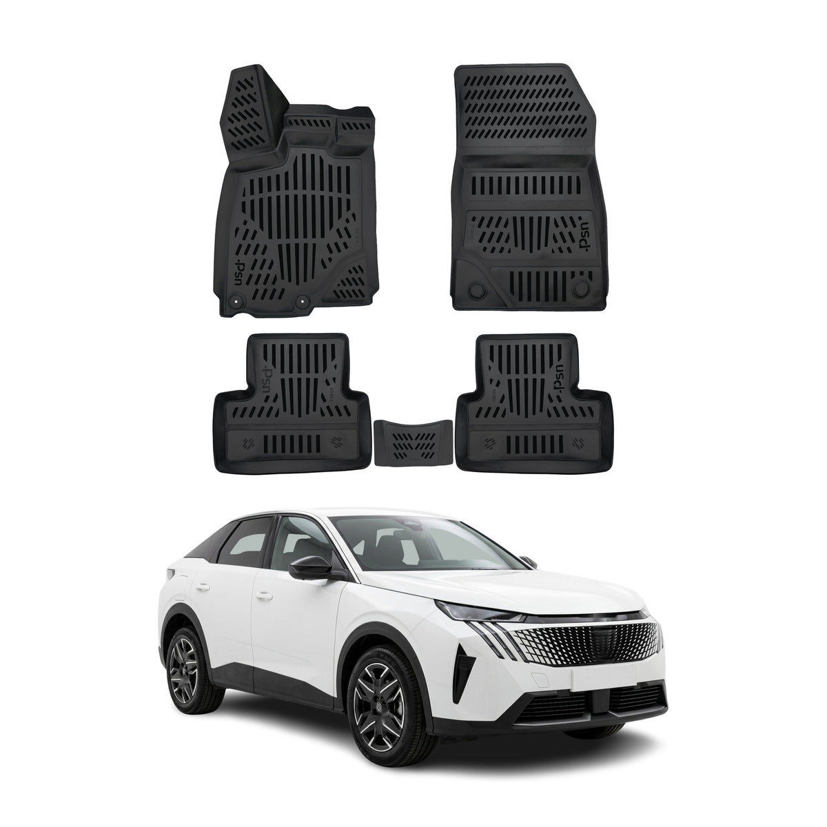 Tapis de sol pour Peugeot E-3008 2024-2027 Noir 3D en Caoutchouc TPE 4Pcs