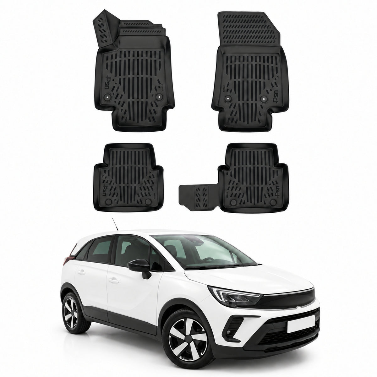 Tapis de sol pour Opel Crossland 2017-2024 Noir 3D en TPE 4Pcs