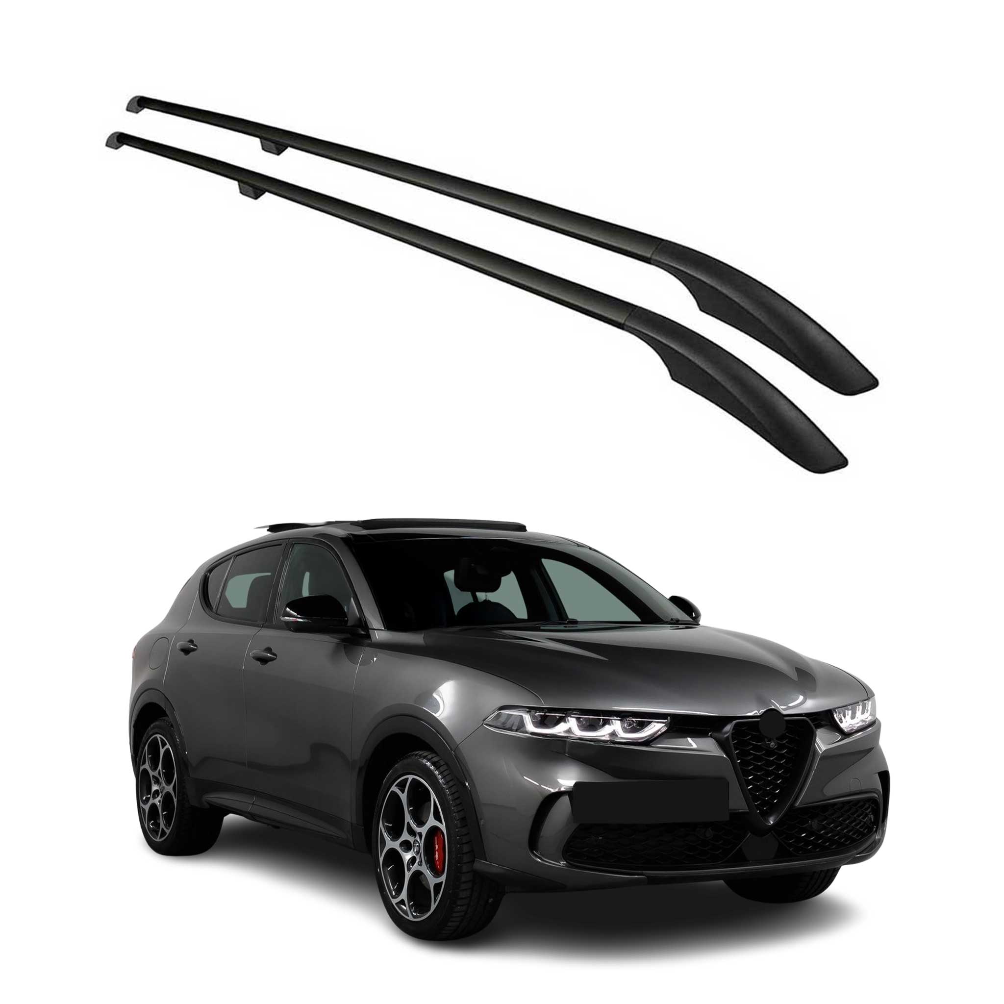 Barres de toit longitudinales pour Alfa Romeo Tonale 2022-2026 Alu Noir 2x