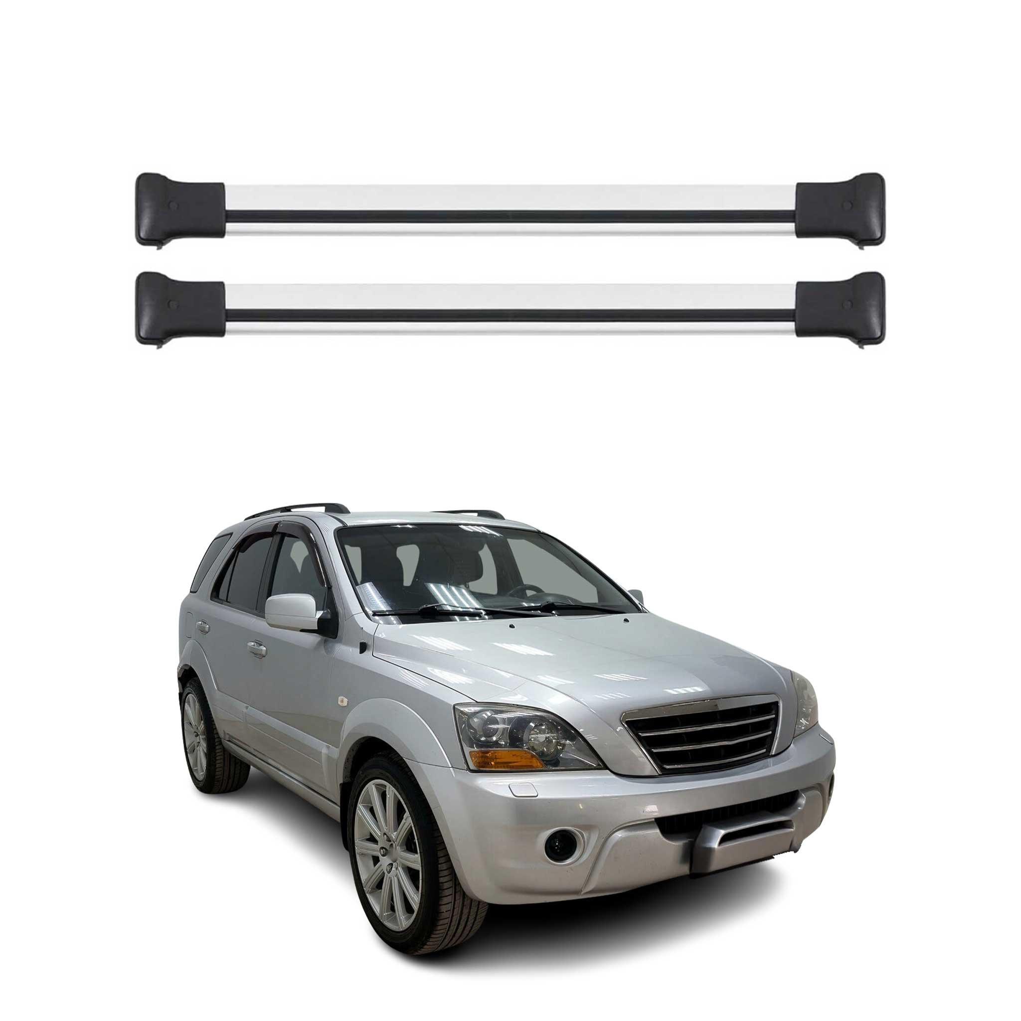 Barres de toit transversales pour Kia Sorento 2002-2009 Aluminium Gris