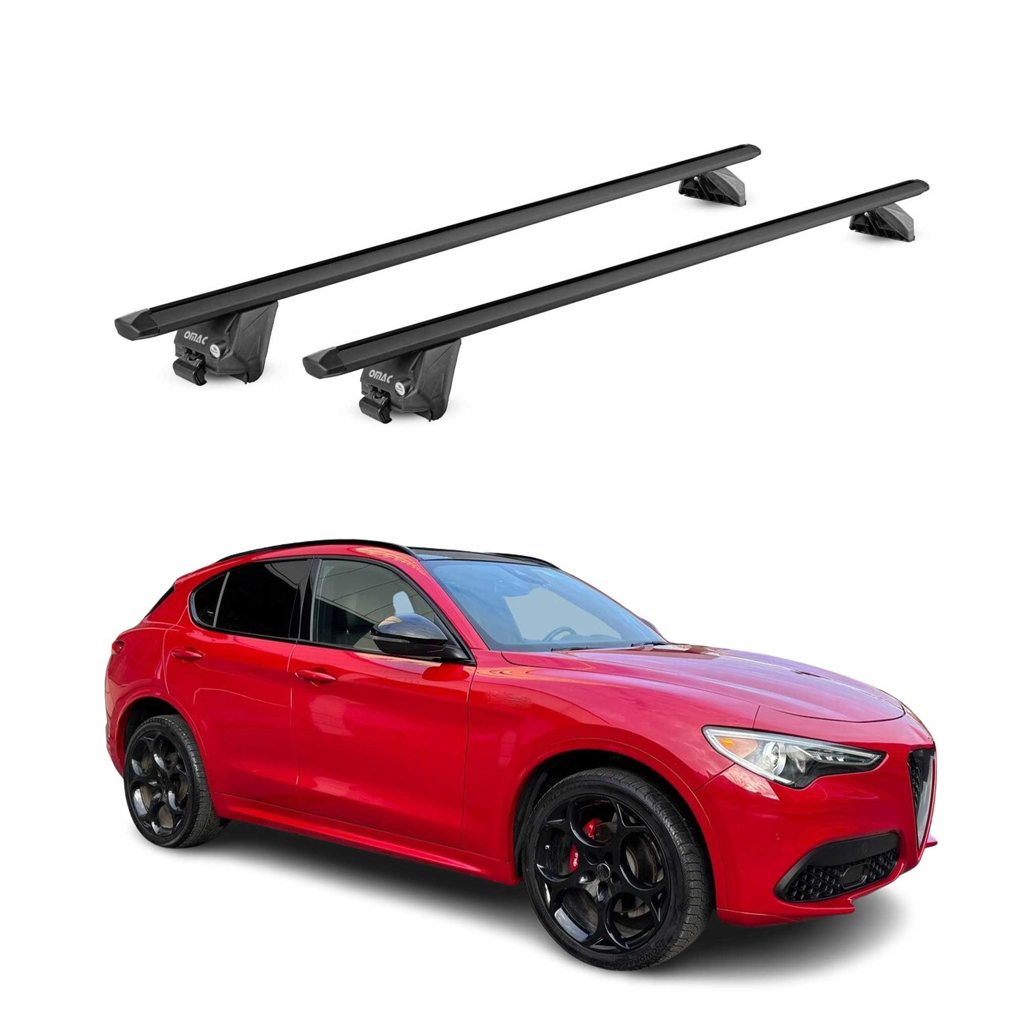Barres de toit transversales pour Alfa Romeo Stelvio 2017-2026 Alu Noir 2x ABE