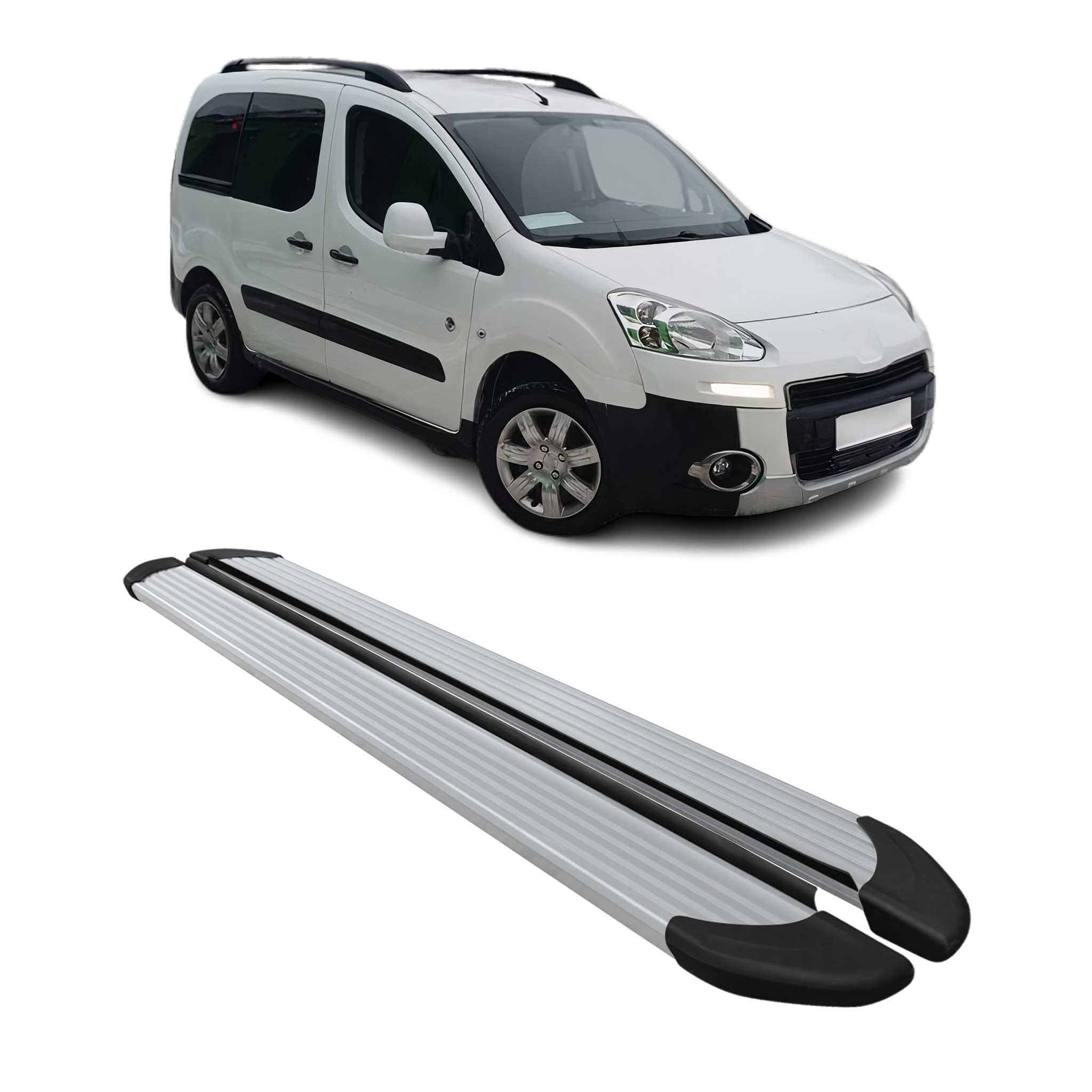 Marchepieds Latéraux pour Peugeot Partner Tepee 2008-2018 Aluminium Argent 2Pcs