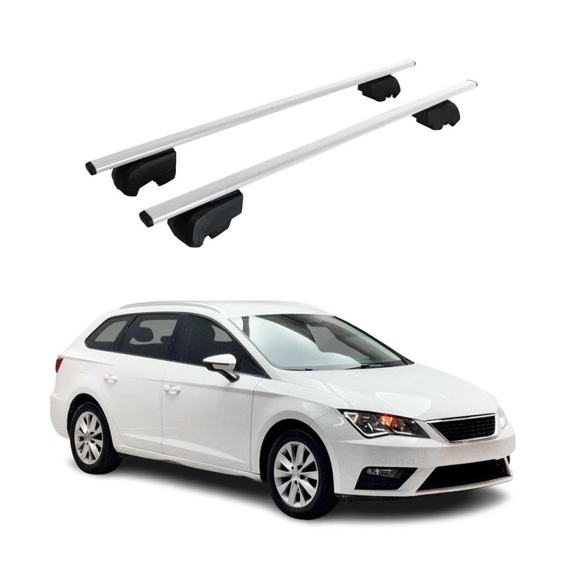 Barres de toit Transversales pour Seat Leon SW 2014-2023 Fer Argent ABE