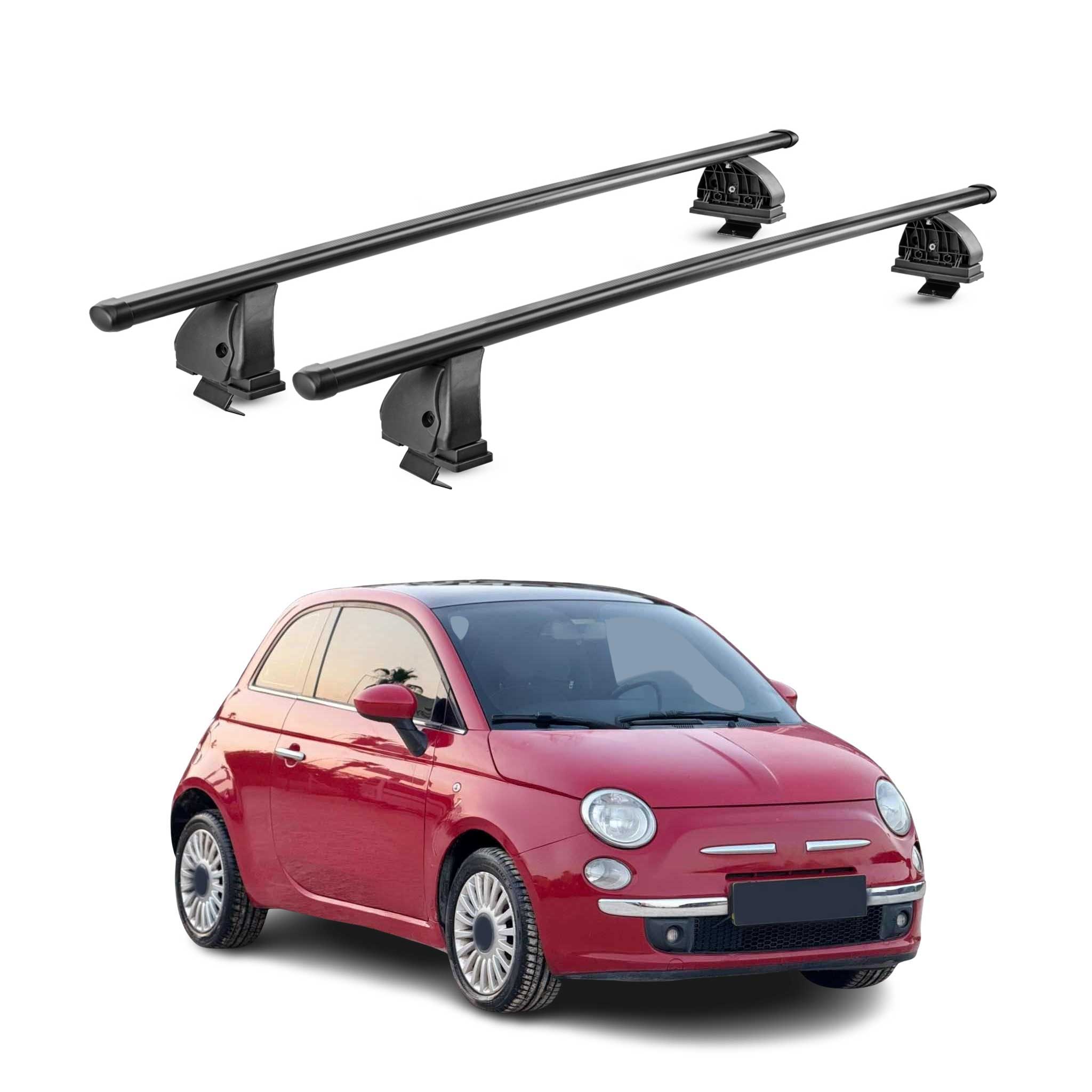 Barres de toit transversales acier pour Fiat 500 2007-2026 TÜV 75 kg Noir 2Pcs