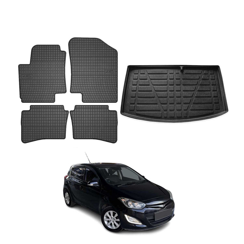 Kit Tapis de sol et coffre pour Hyundai i20 2008-2014 HB TPE Noir