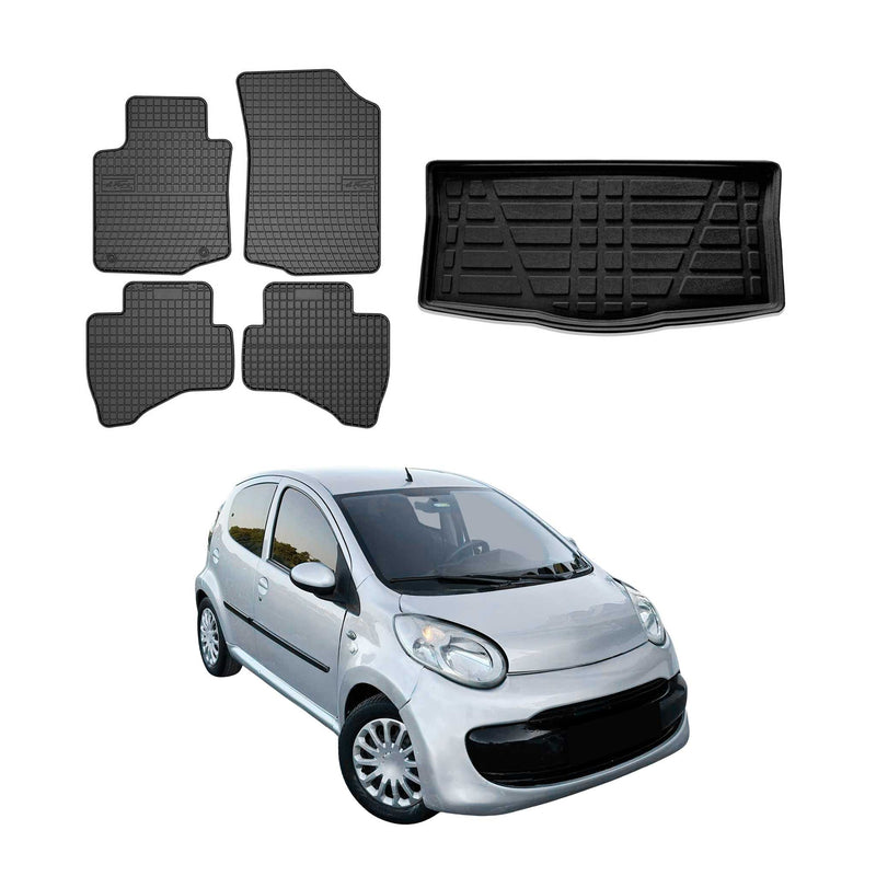 Kit Tapis de sol et coffre pour Citroen C1 2005-2014 TPE Noir