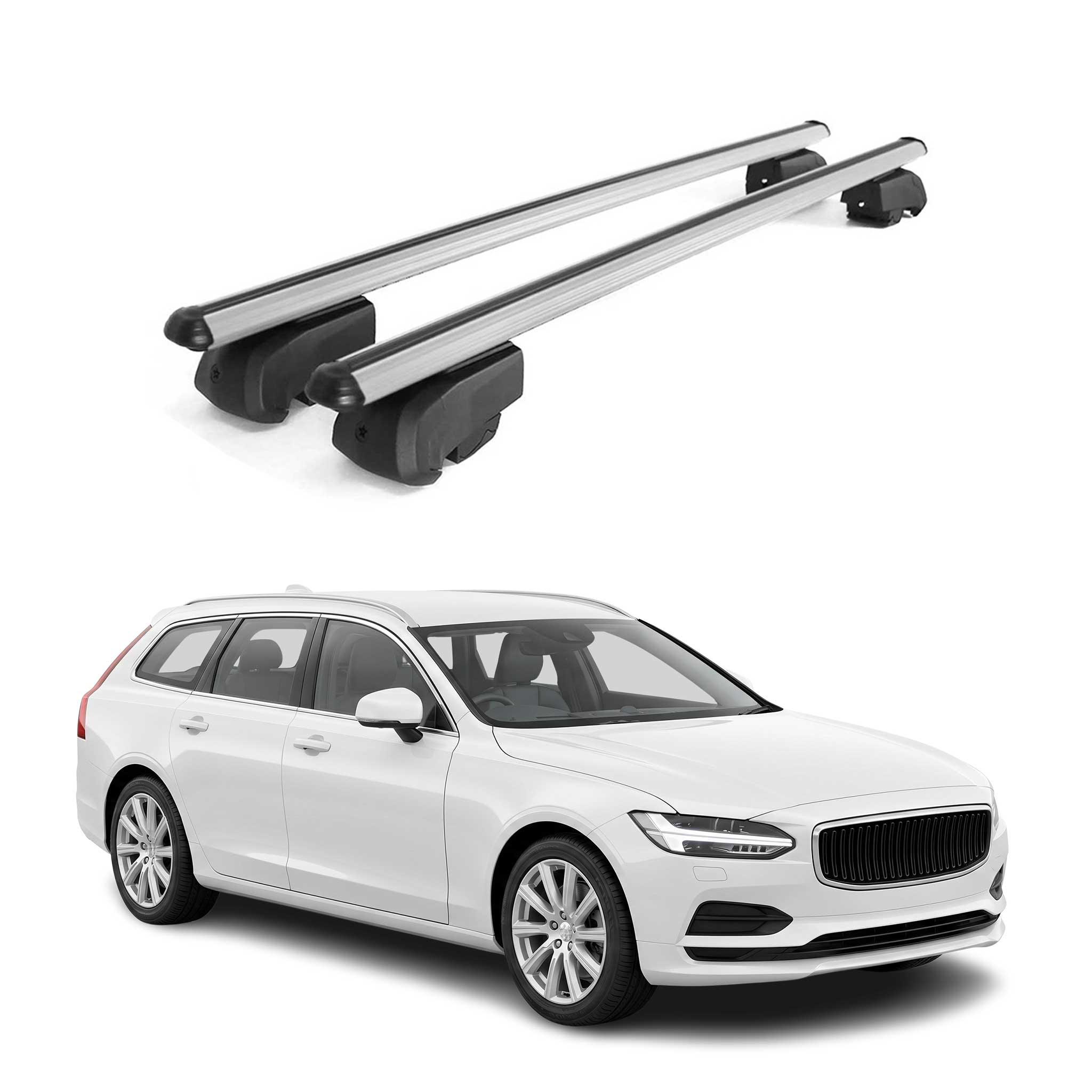 Barres de toit Transversales pour Volvo V90 2016-2025 Aluminium Gris 2Pcs