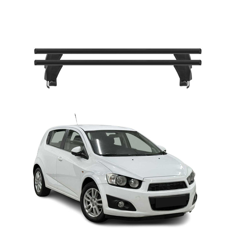 Menabo Barres de toit Transversales pour Chevrolet Aveo T300 2011-2020 Alu Noir