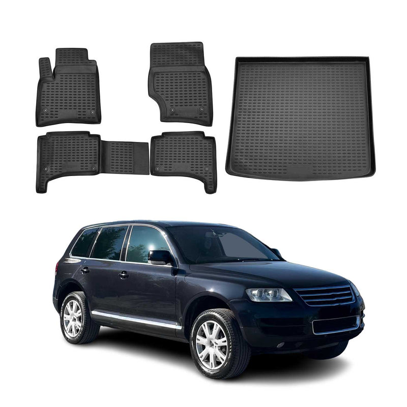 Kit Tapis de sol et coffre pour VW Touareg 2003-2010 en Caoutchouc TPE Noir