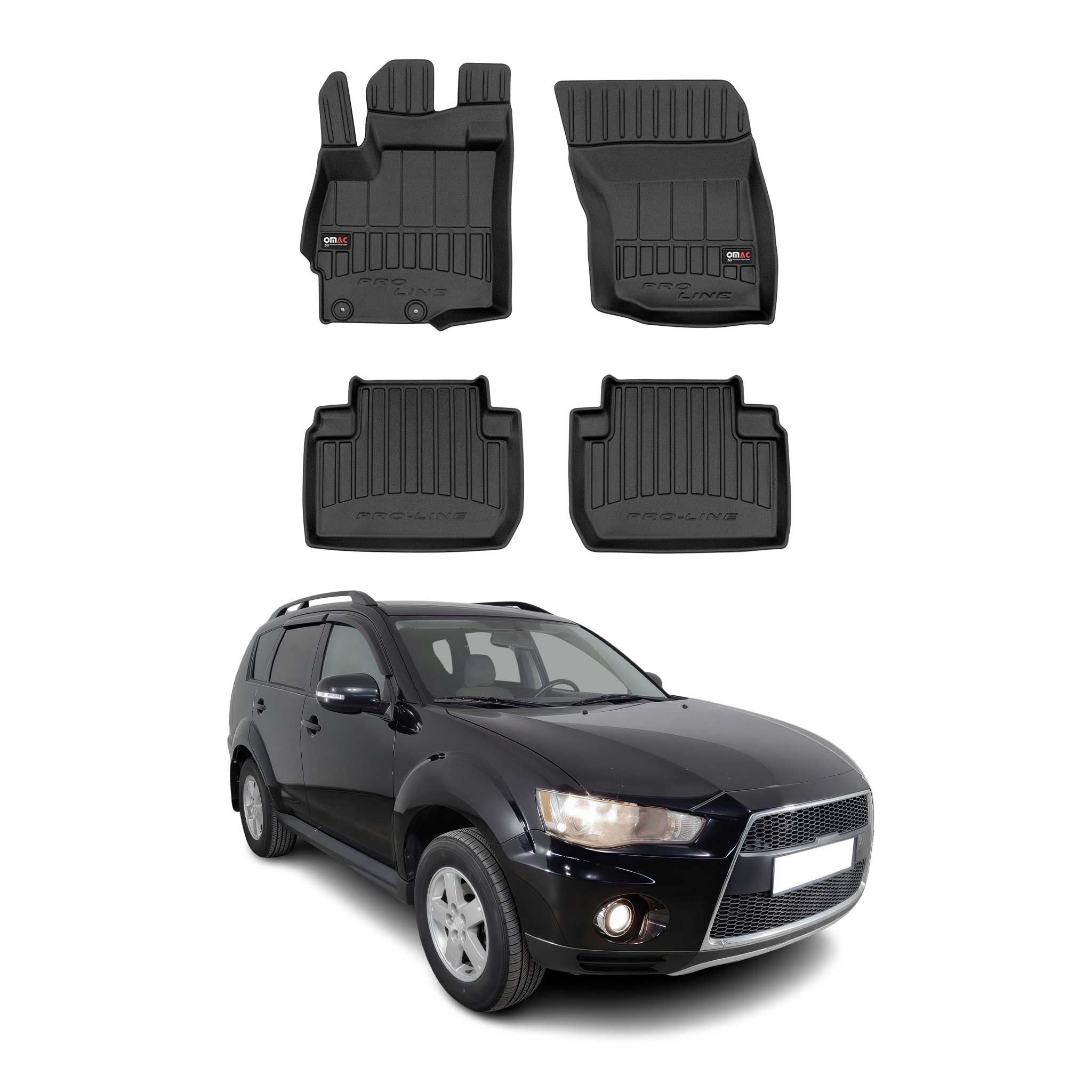 OMAC Tapis de sol en caoutchouc pour Mitsubishi Outlander 2006-2021 Noir Premium