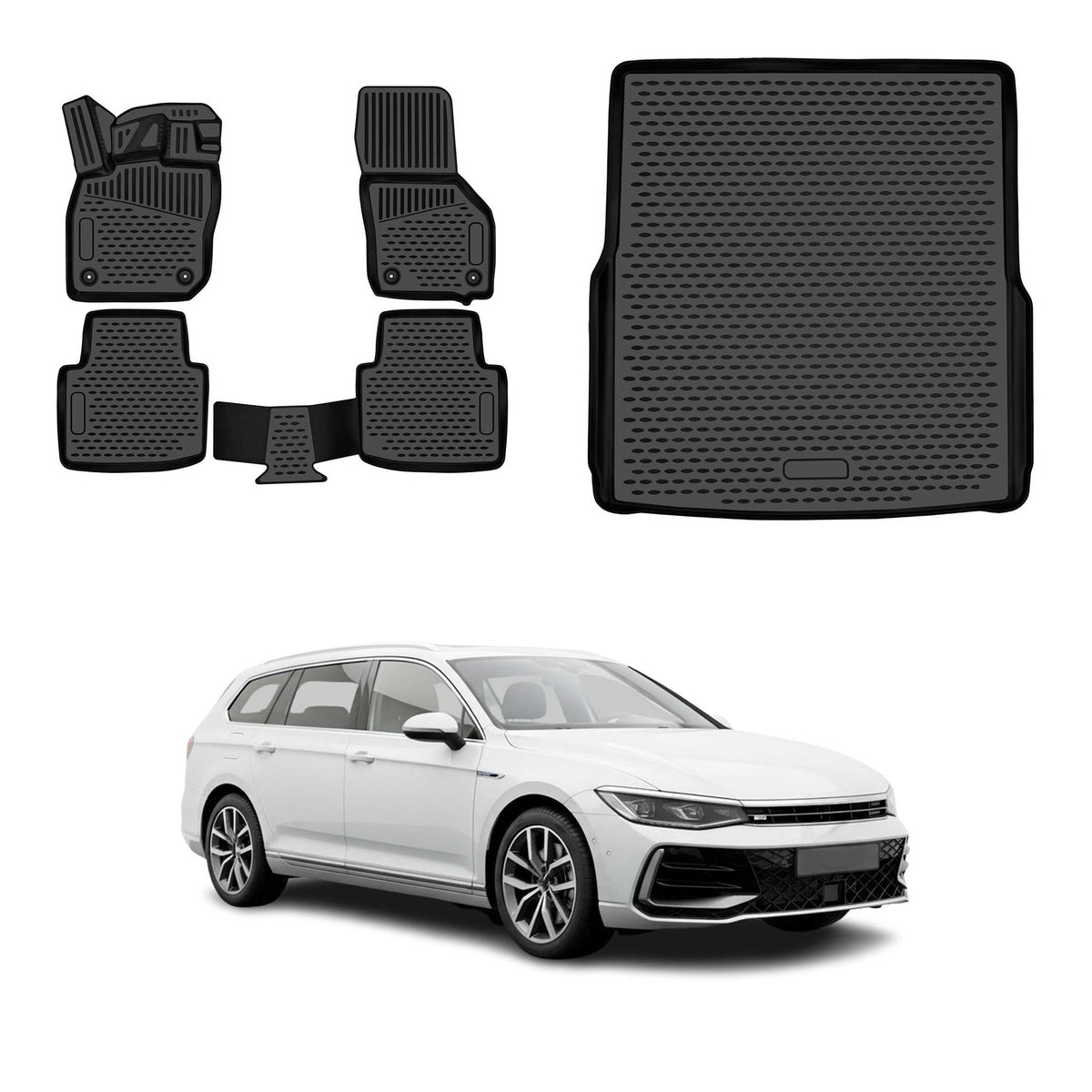 OMAC Kit Tapis de Sol et Coffre pour VW Passat B8 SW 2019-2023 Facelift Noir
