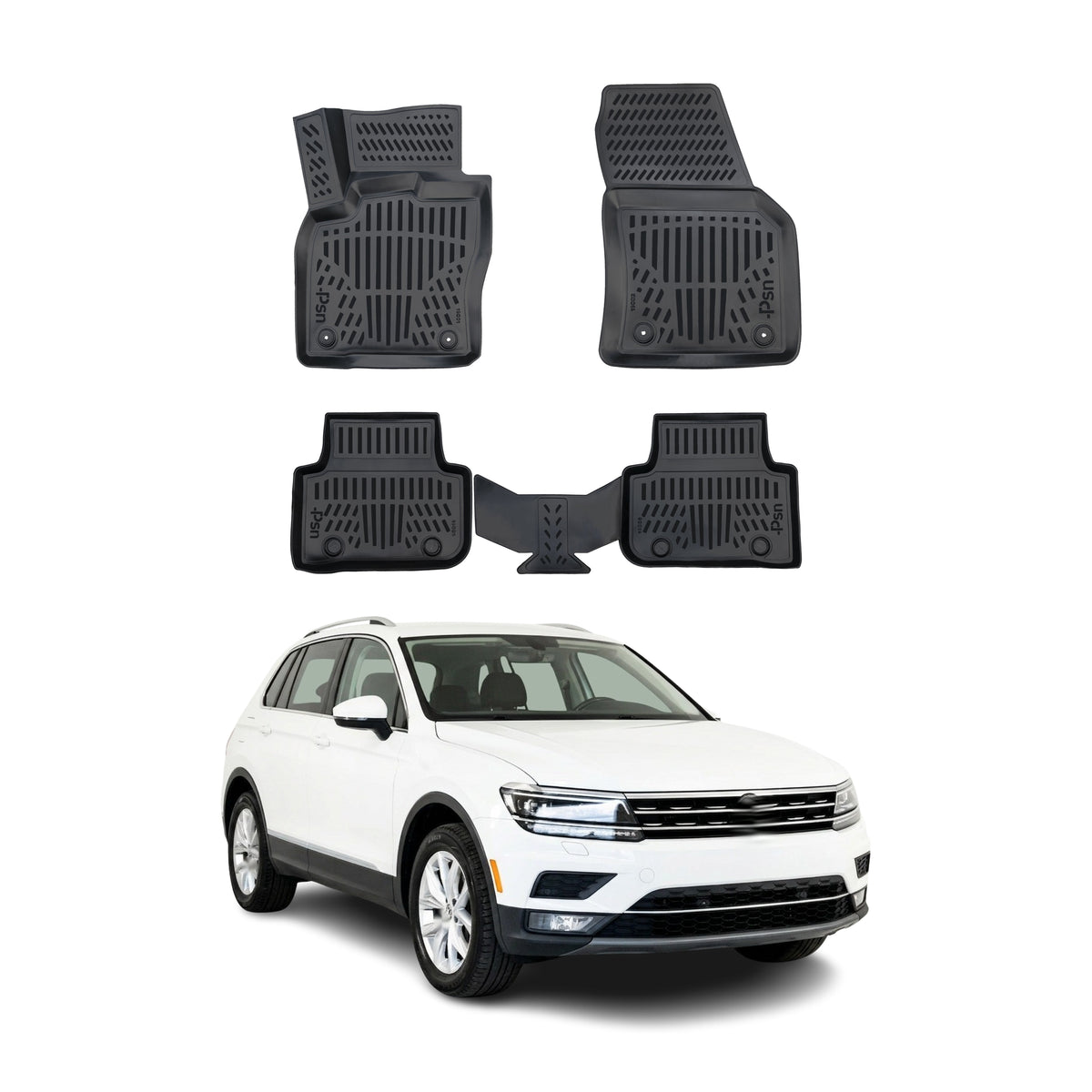 Tapis de sol pour Volkswagen Tiguan 2 2016-2024 Noir 3D en Caoutchouc TPE 4Pcs