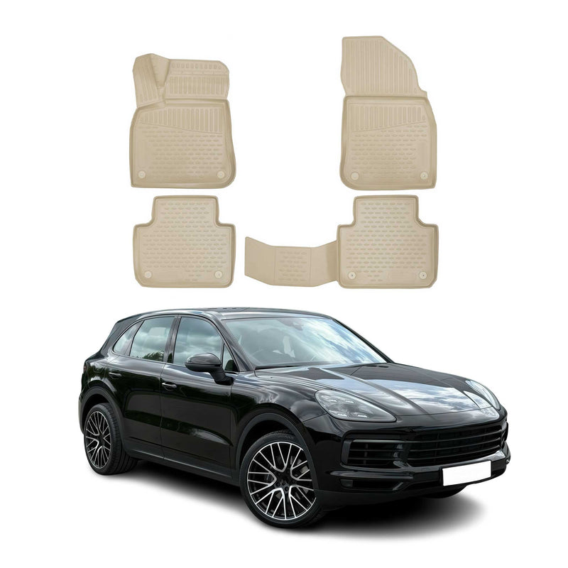 Tapis de sol pour Porsche Cayenne 2017-2024 en caoutchouc TPE 3D Beige 4Pcs