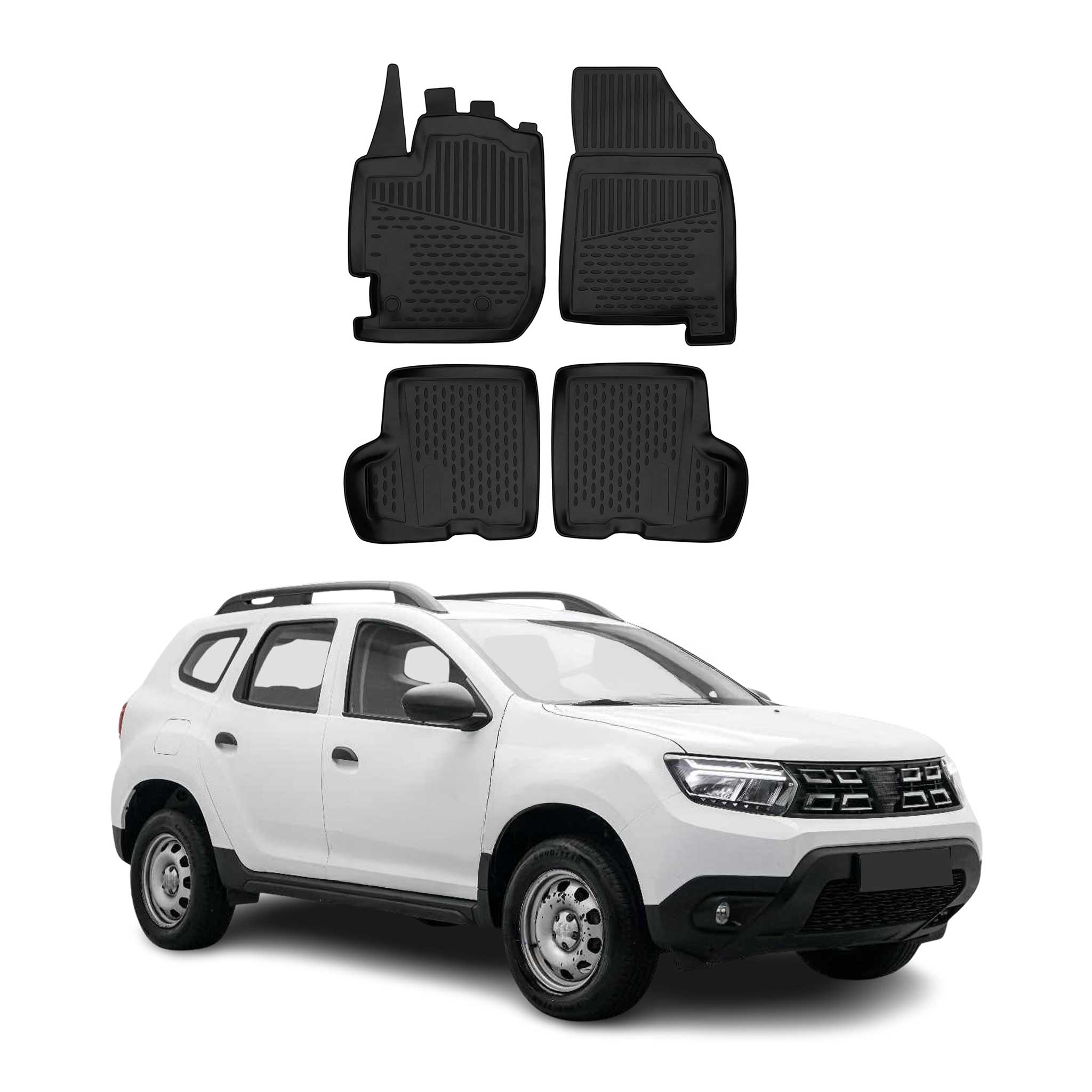 OMAC Tapis de sol pour Dacia Duster 2018-2024 sur mesure en caoutchouc Noir