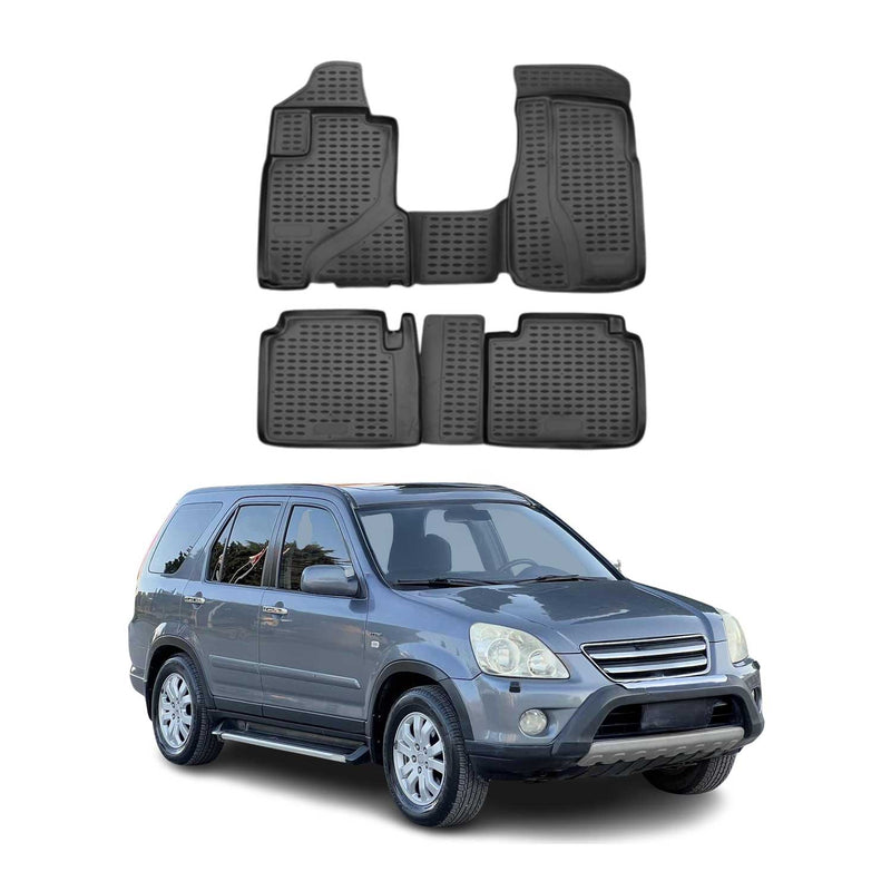 Tapis de sol pour Honda CR-V 2002-2006 en caoutchouc TPE 3D Noir 4Pcs