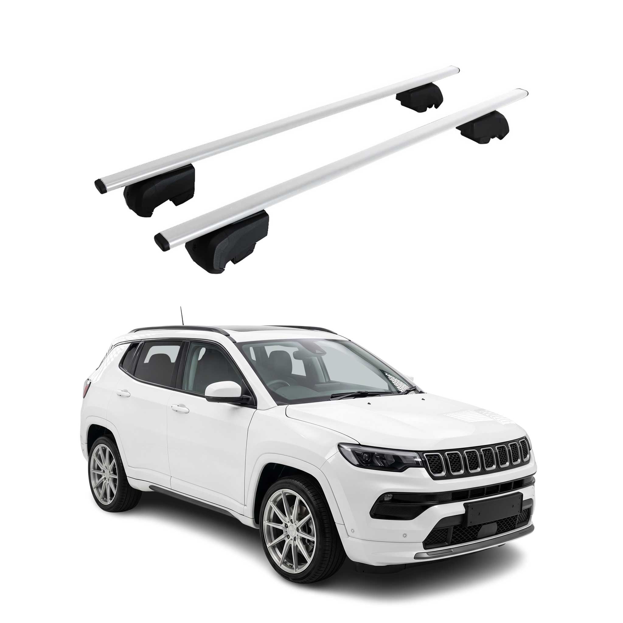 Barres de toit Transversales pour Jeep Compass III 2025-2026 Fer Gris 2Pcs
