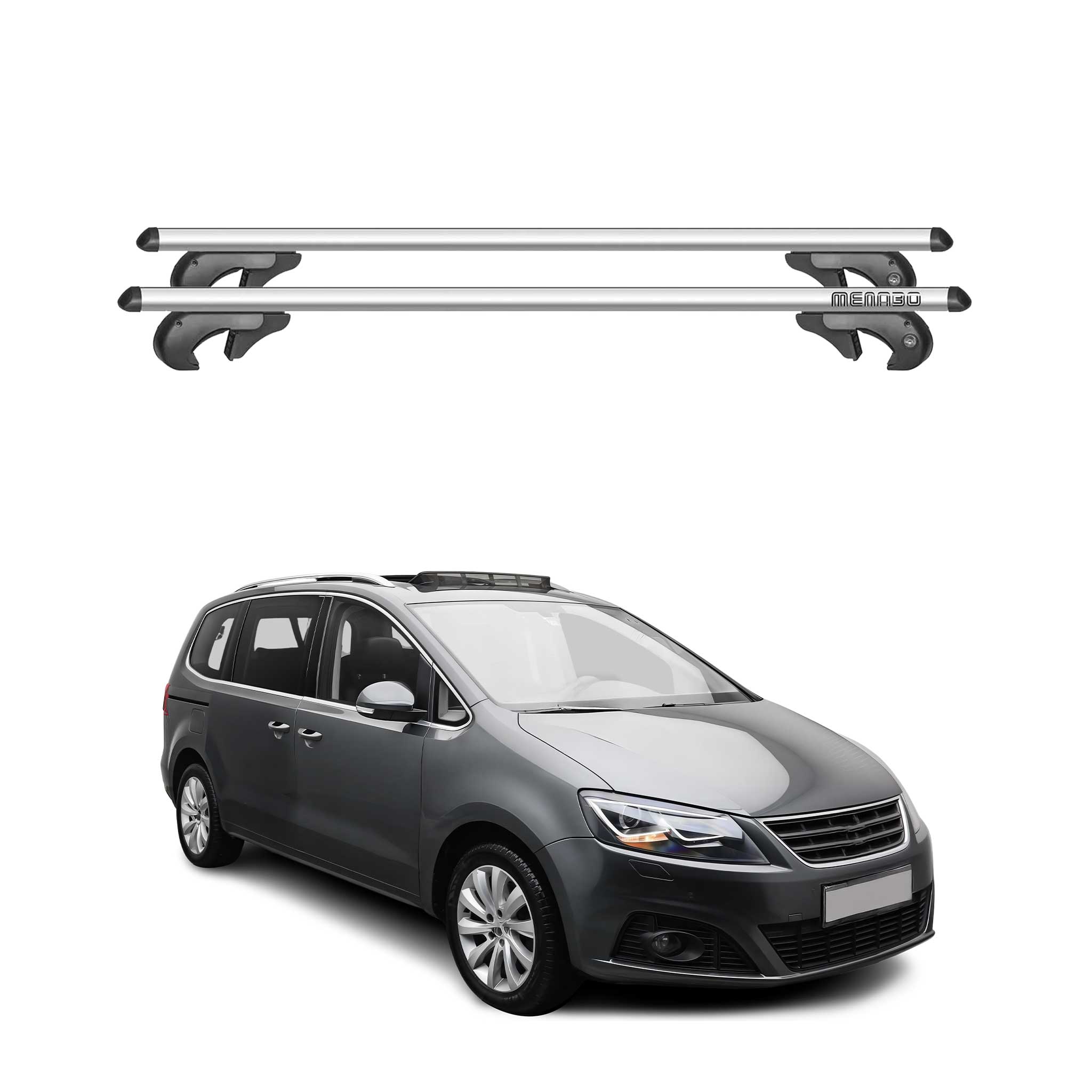 Barres de toit transversales pour Seat Alhambra 7N 2015-2019 90kg Alu Gris