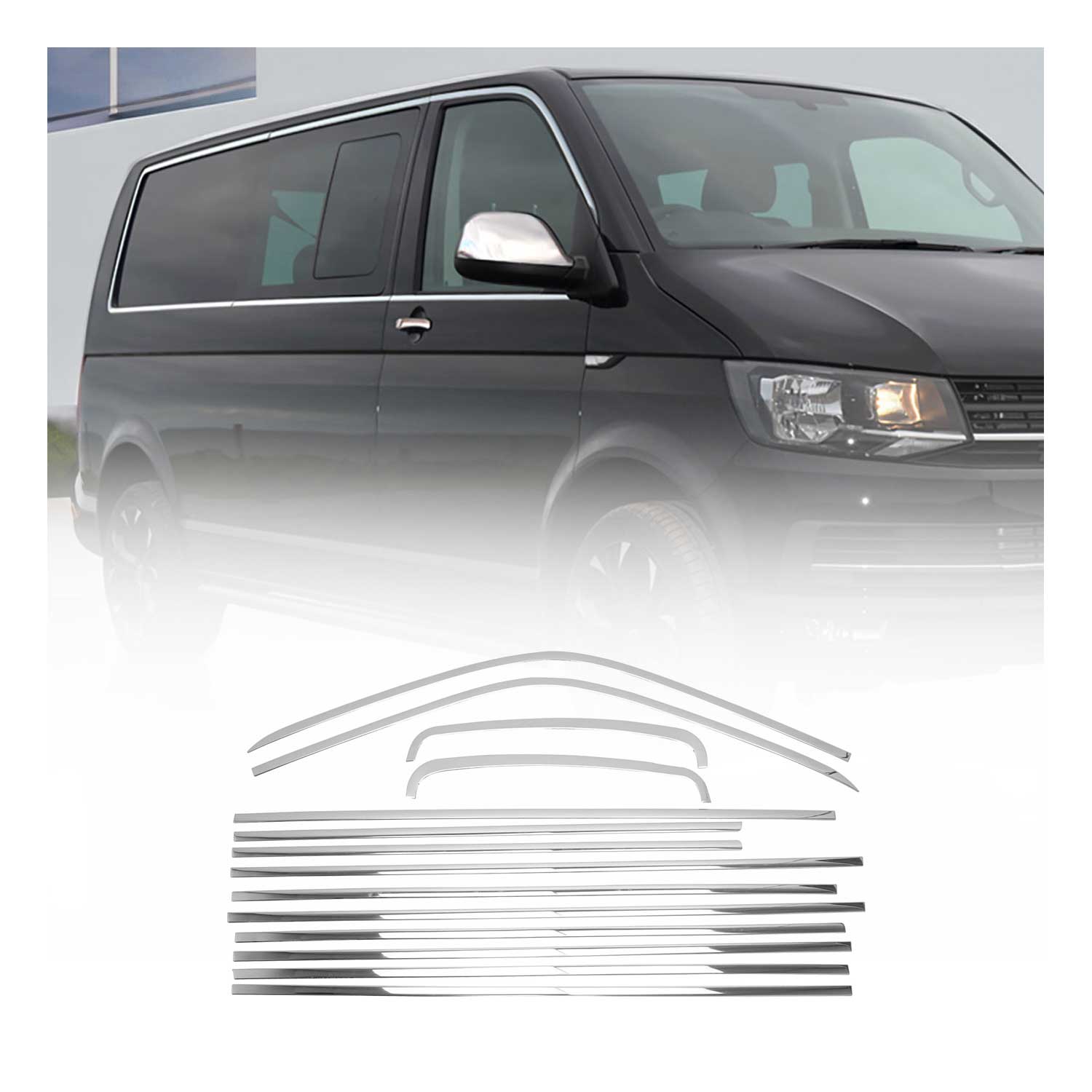 Garniture de Fenêtre pour VW Transporter T5 2003-2015 L2 Acier Inox 14Pcs