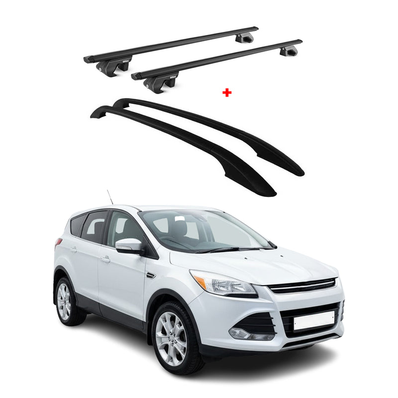 KIT Barres de toit trans+long pour Ford Kuga 2012-2019 Alu Noir
