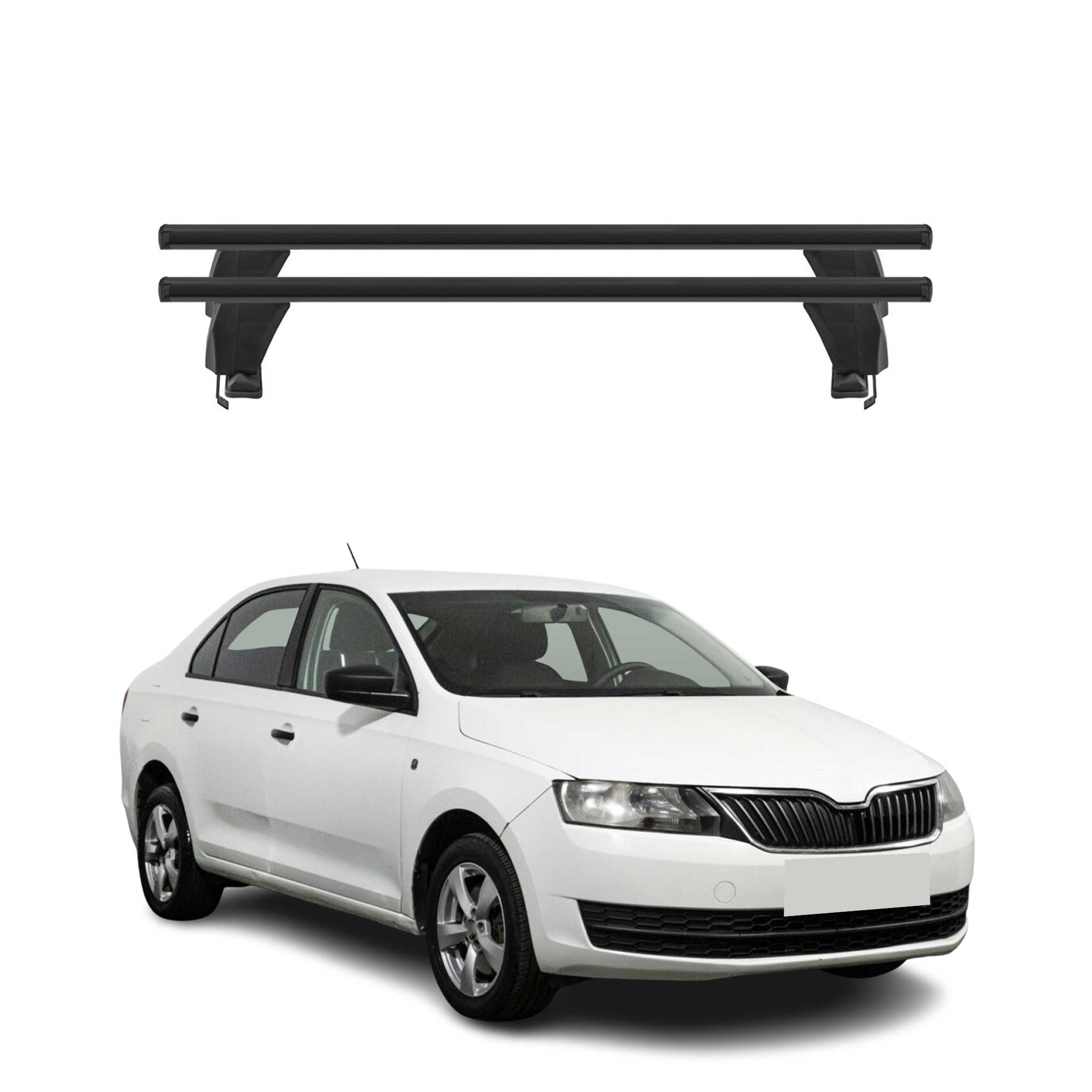 Menabo Barres de toit Transversales pour Skoda Rapid 2012-2019 Noir ABE 2x