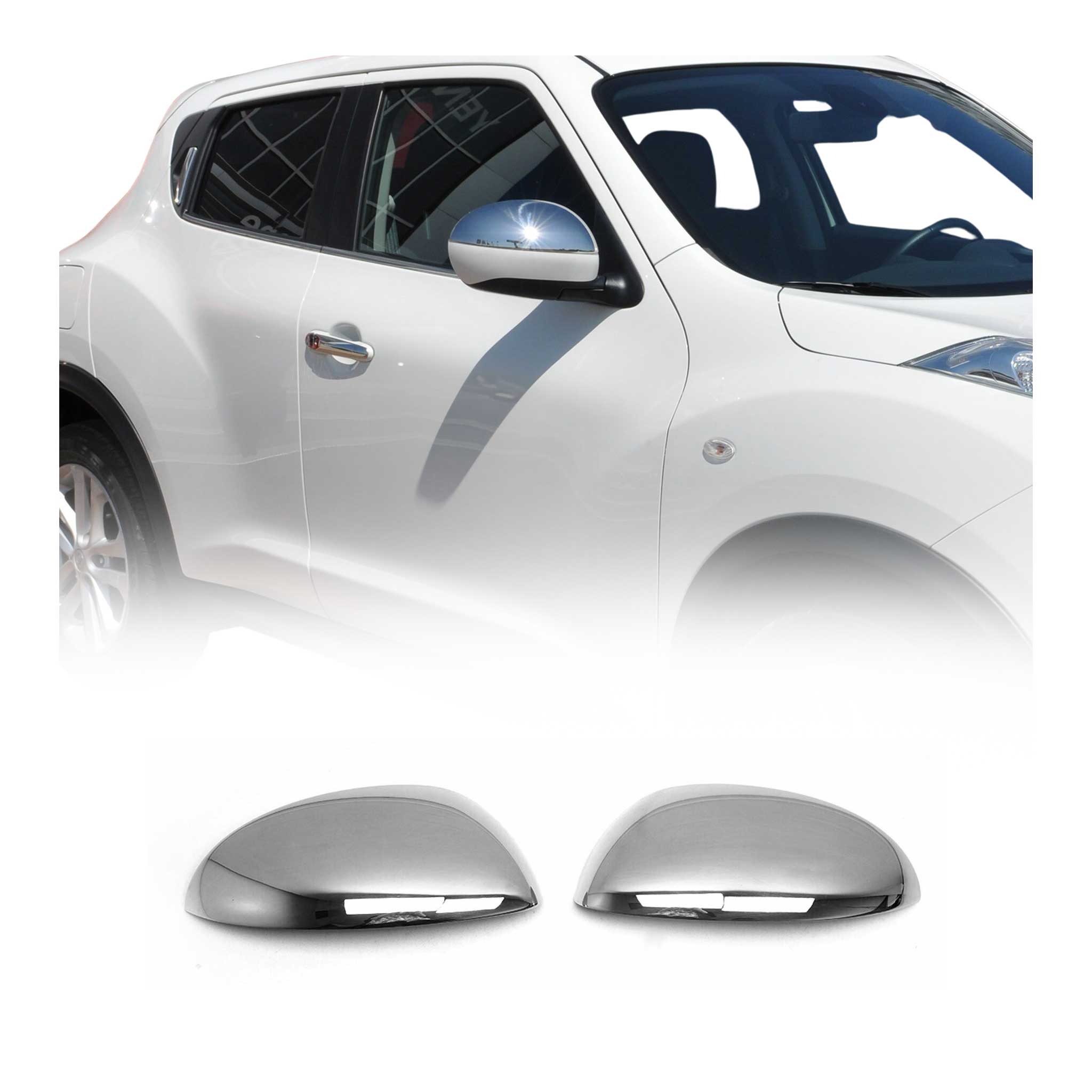 Coques de Rétroviseurs pour Nissan Juke 2010-2019 en Acier Chromé Argent