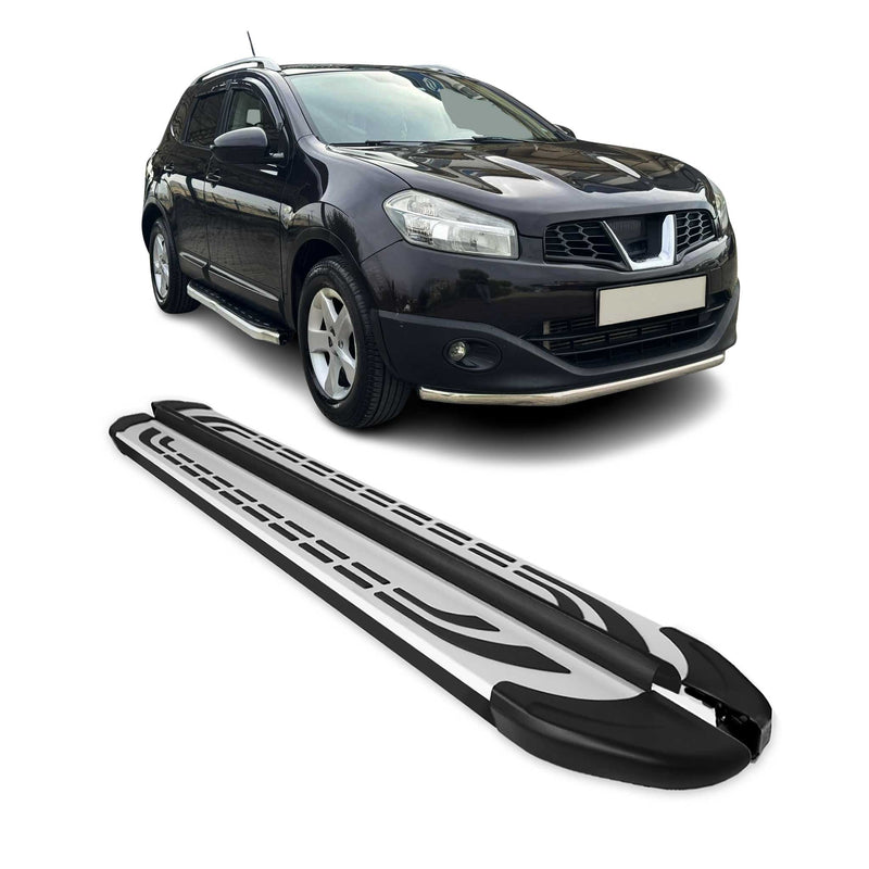 Marchepieds Latéraux pour Nissan Qashqai +2 NJ10 2008-14 Alu Gris Noir 2Pcs