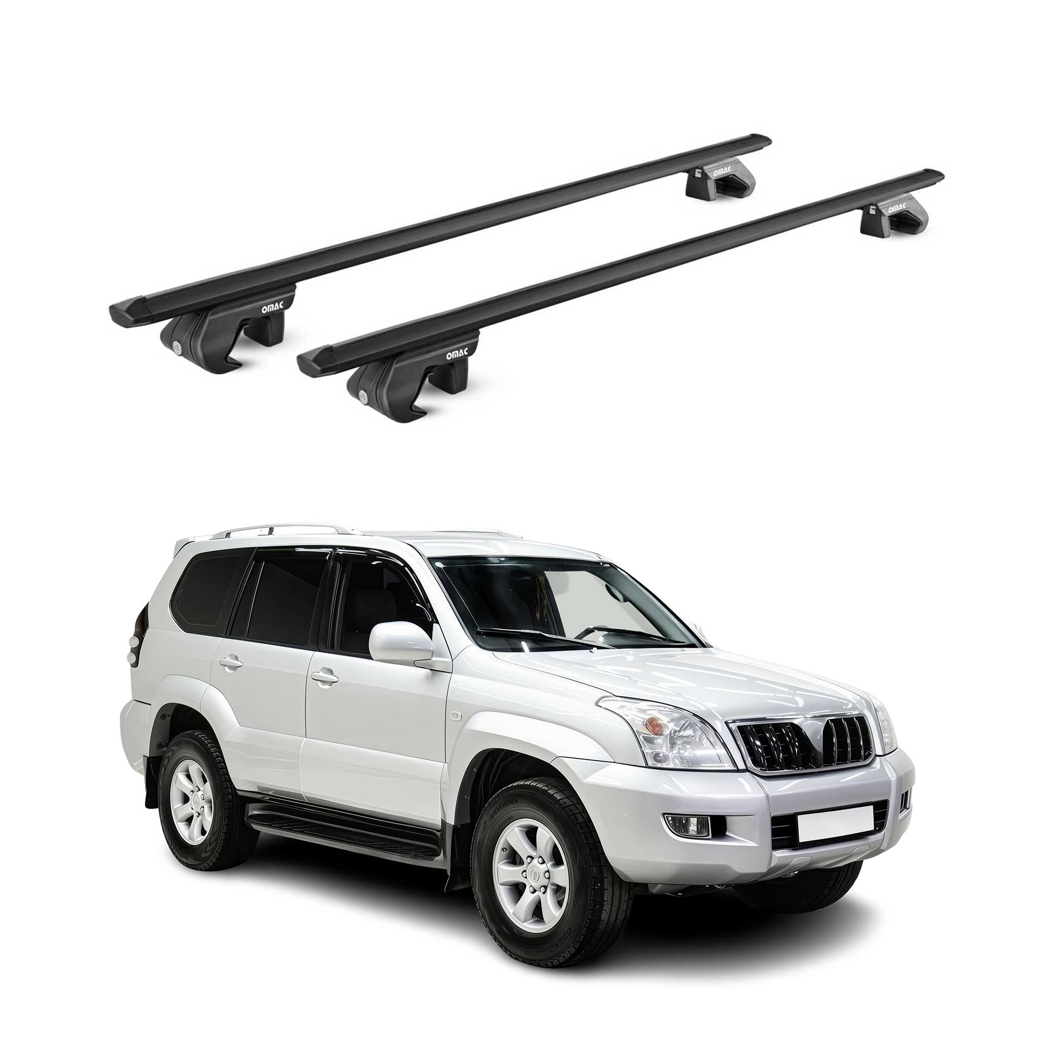 Barres de toit ABE pour Toyota Land Cruiser 125 155 2003-2021 3 P Alu Noir 2x