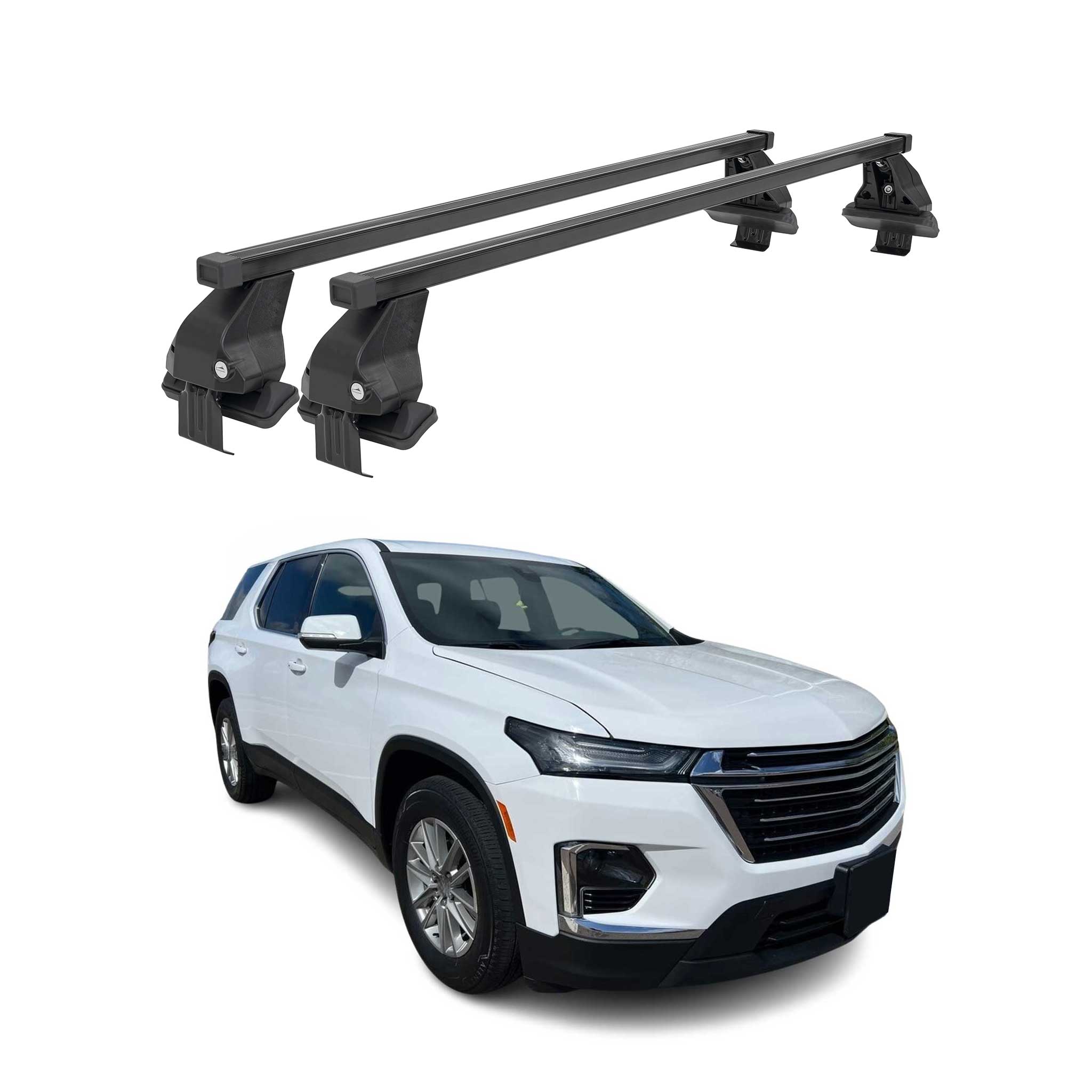 Menabo Barres de toit Transversales pour Chevrolet Traverse 2018-2024 Noir Acier