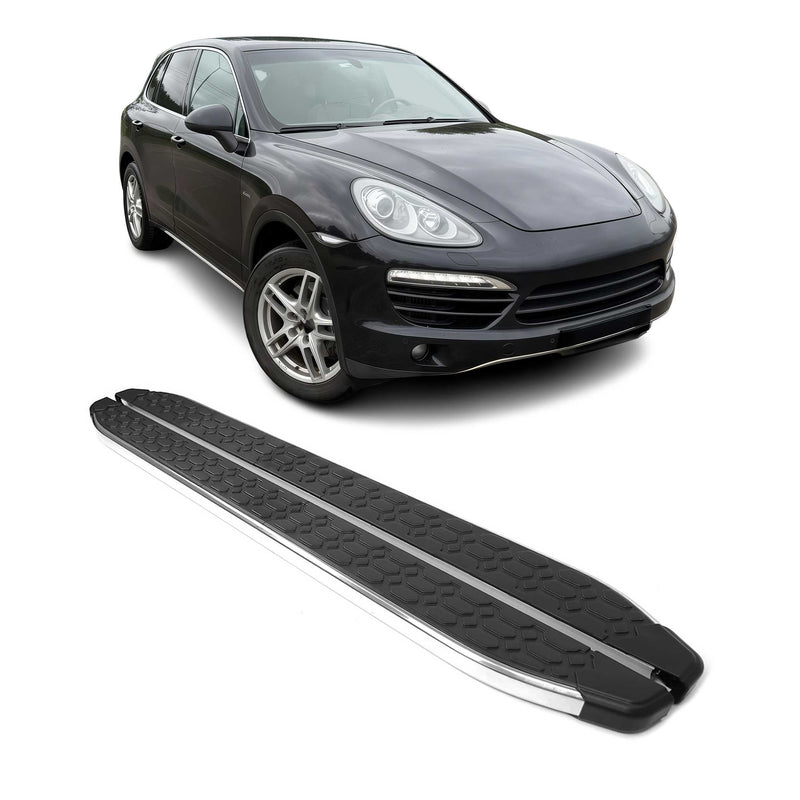 Marchepieds Latéraux pour Porsche Cayenne 2010-2017 inox Brillant Argent Noir 2x